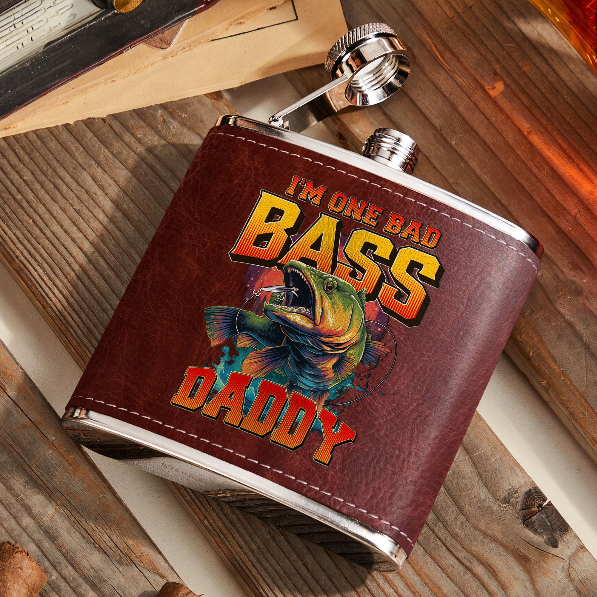 I'm One Bad Bass Grandpa, Daddy - Personalized Leather Flask