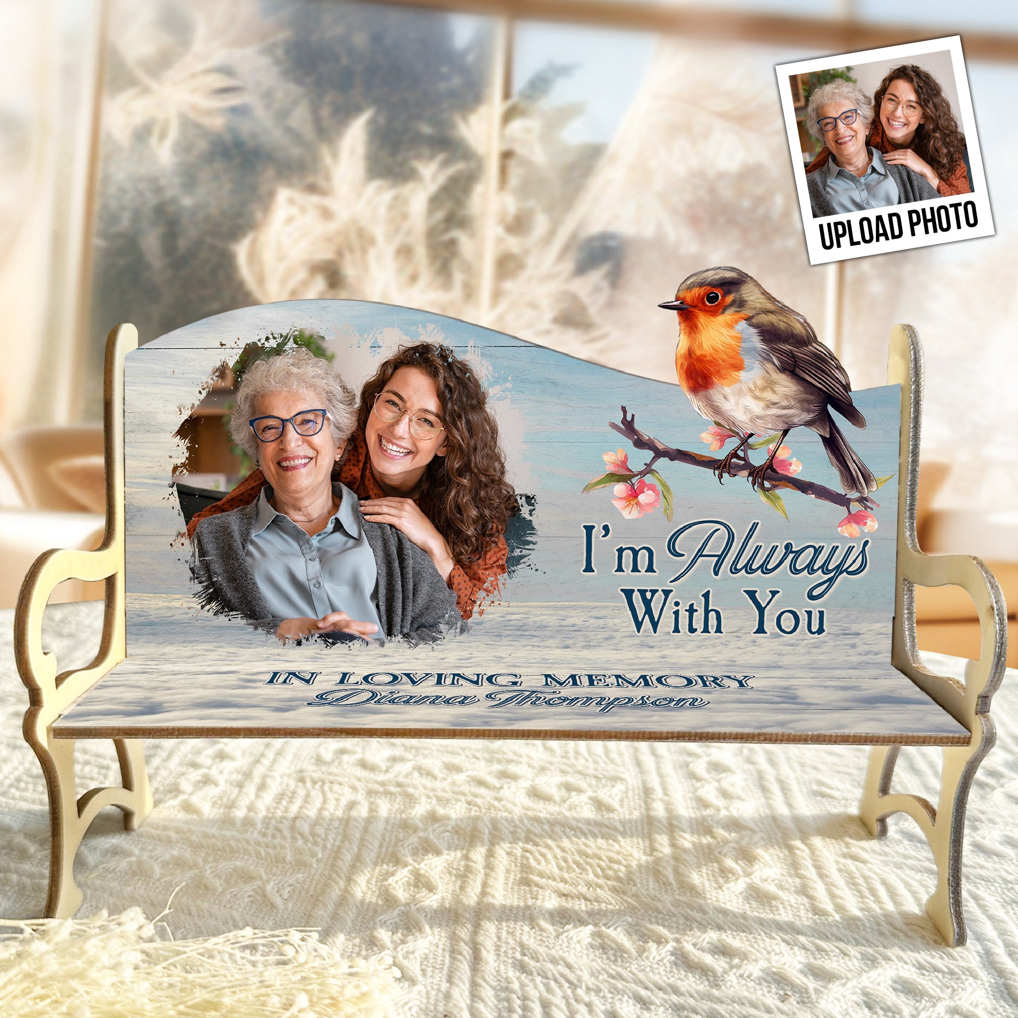 I'm Always With You Memorial Gift - Personalized Photo Memorial Bench