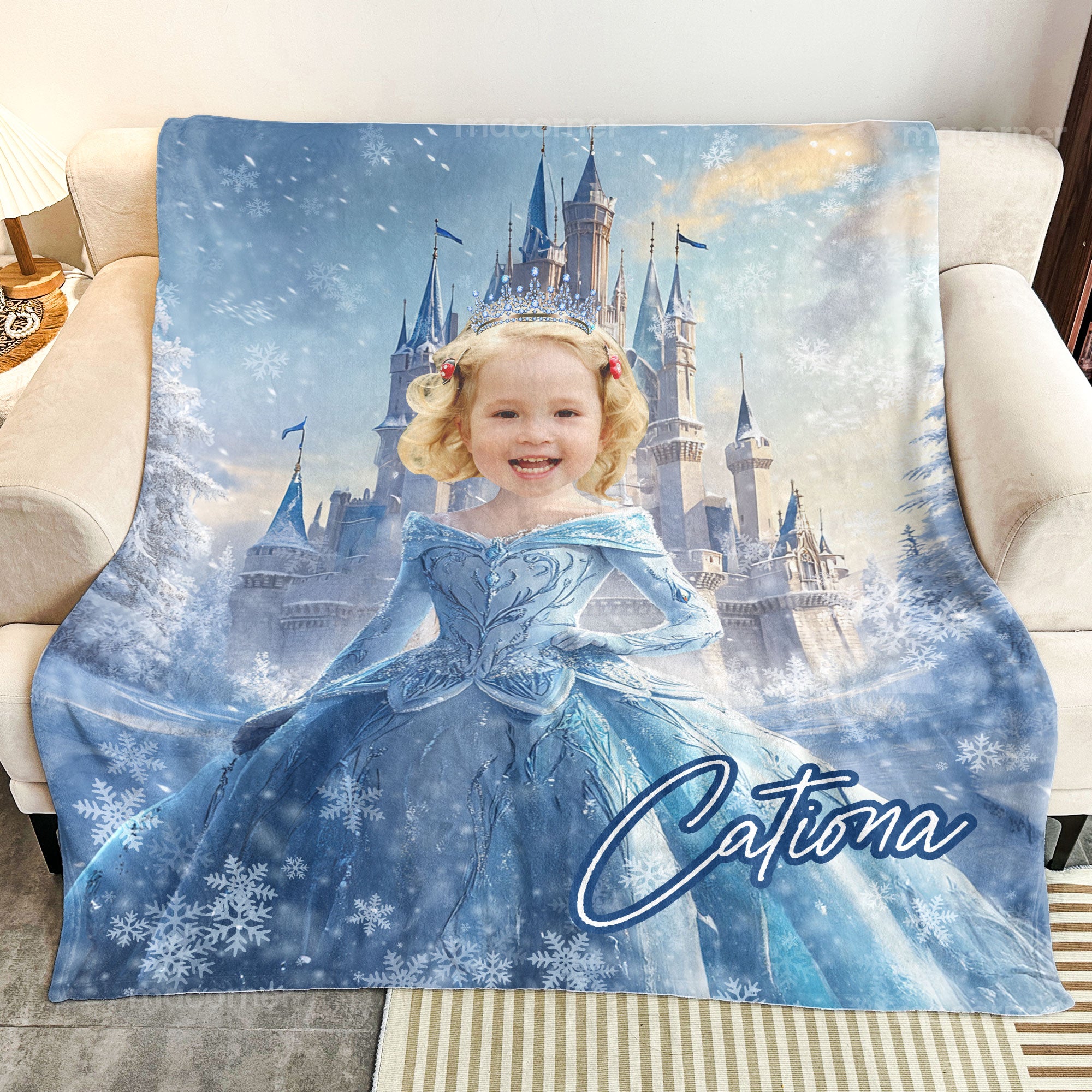 Ice Princess - Gifts For Little Girls, Daughter - Custom Face & Name - Personalized Photo Blanket