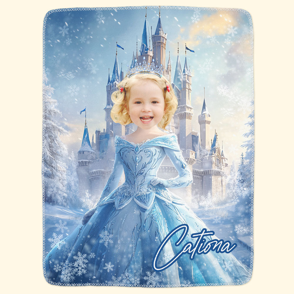 Ice Princess - Gifts For Little Girls, Daughter - Custom Face & Name - Personalized Photo Blanket