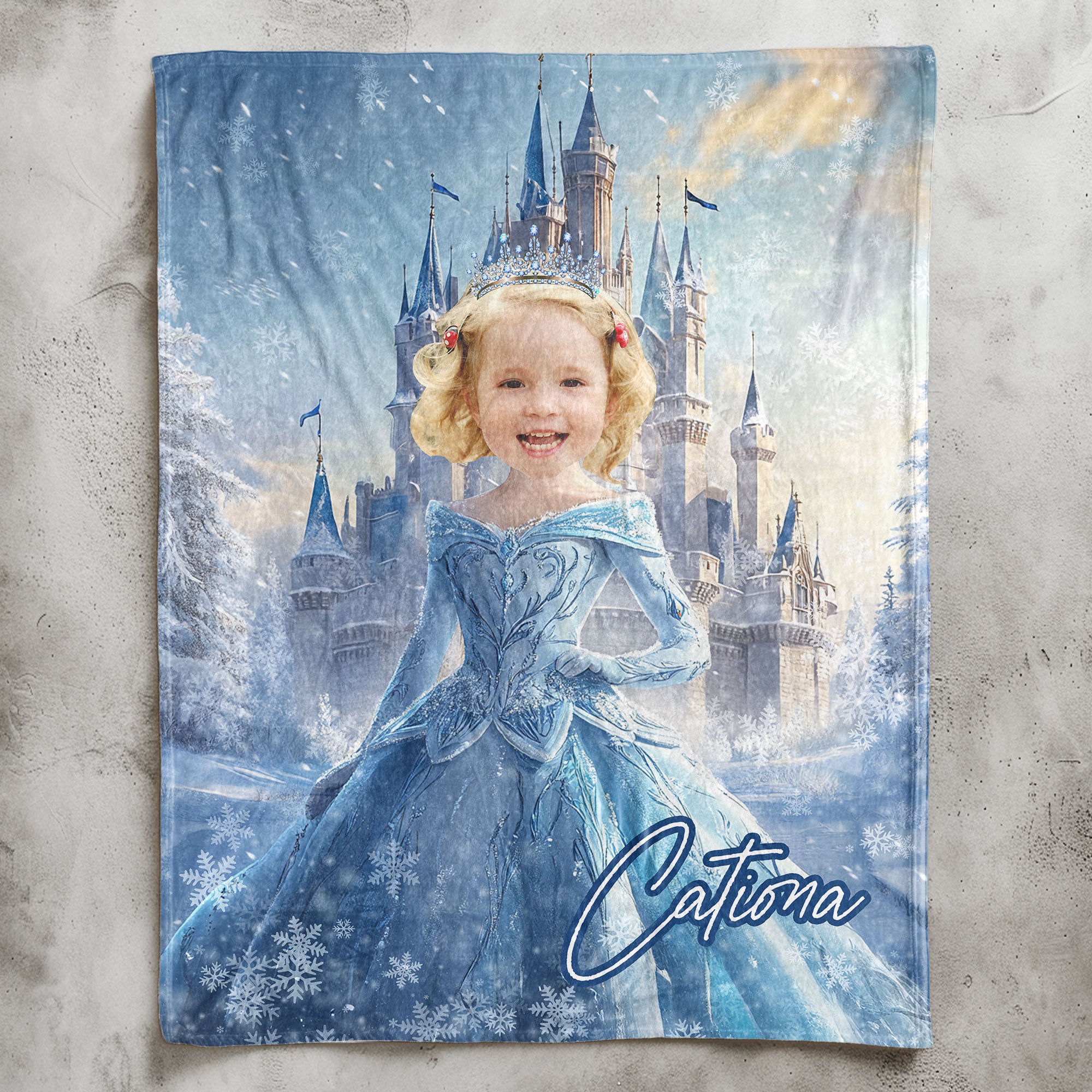 Ice Princess - Gifts For Little Girls, Daughter - Custom Face & Name - Personalized Photo Blanket