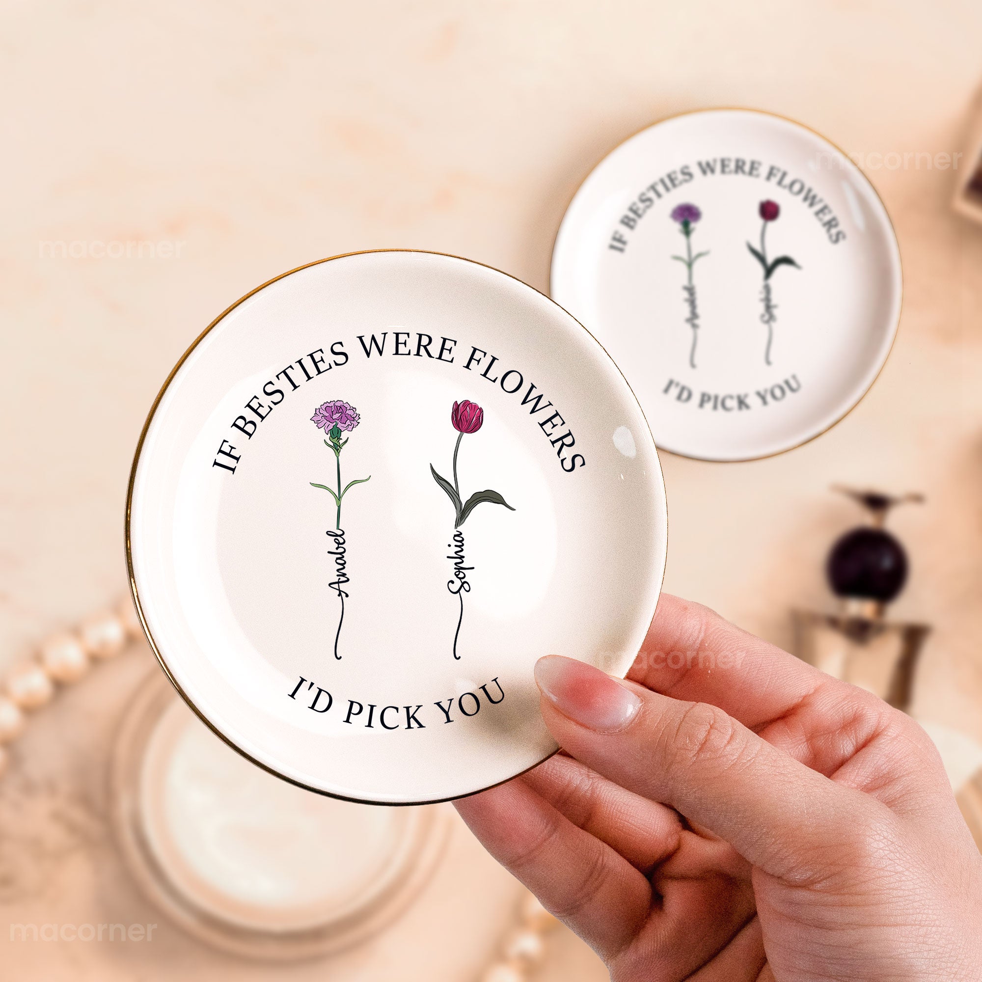 If Besties Were Flowers I'd Pick You - Custom Birth Flower - Personalized Circle Jewelry Dish