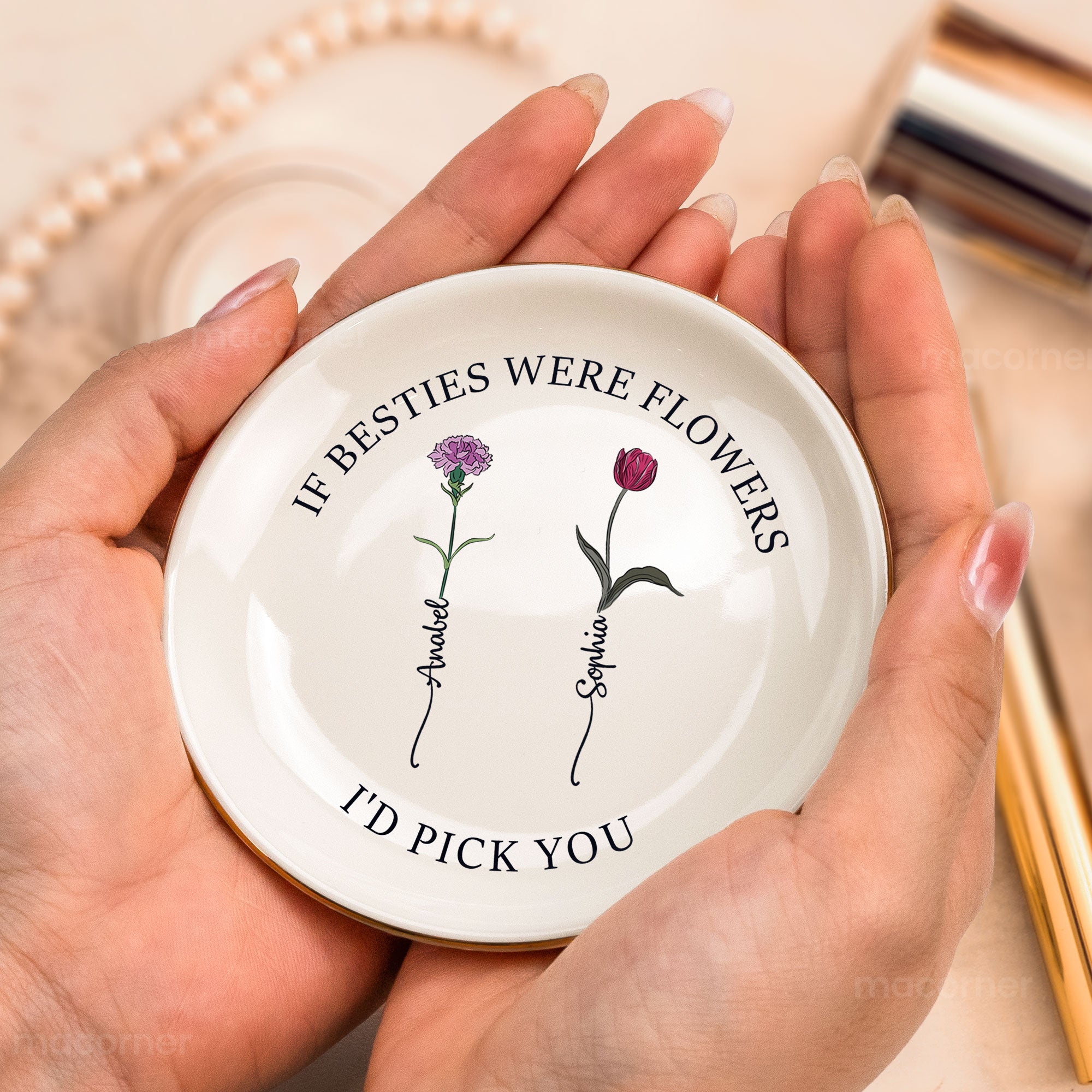 If Besties Were Flowers I'd Pick You - Custom Birth Flower - Personalized Circle Jewelry Dish