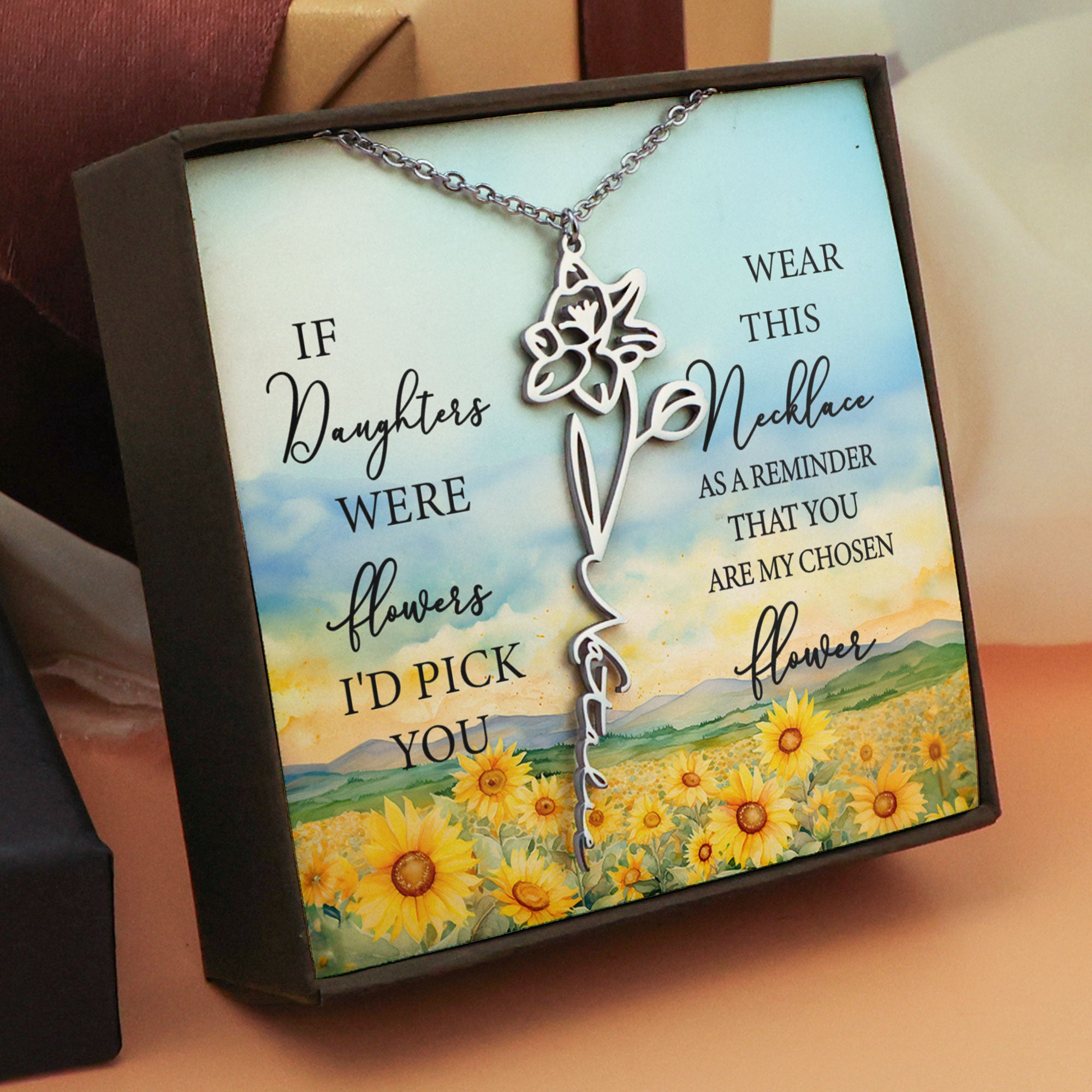 If Daughters Were Flowers I'd Pick You - Custom Birth Flower - Custom Name Necklace