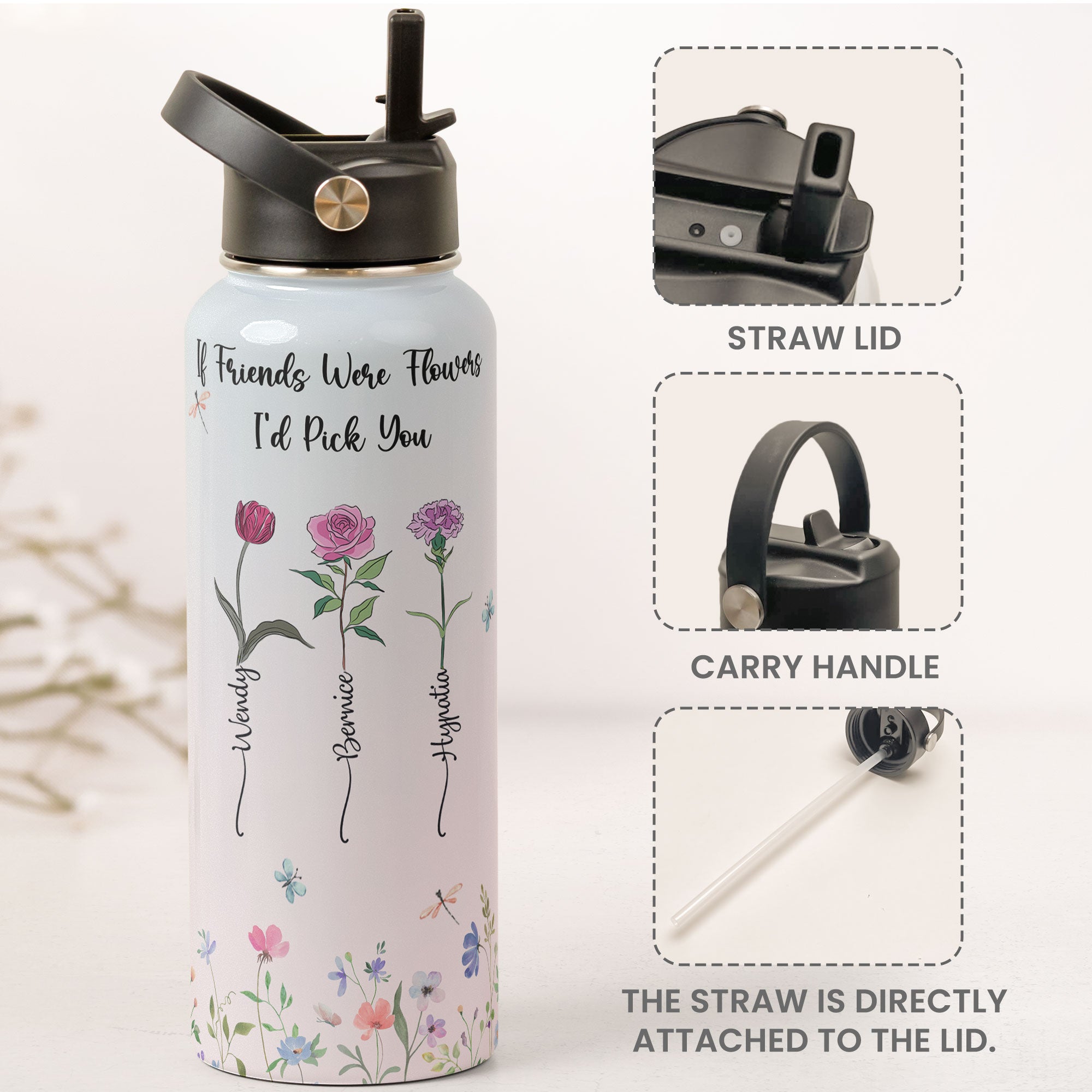 Flowers Bottle If Friends Were Flowers - Personalized Stainless Steel Water Bottle