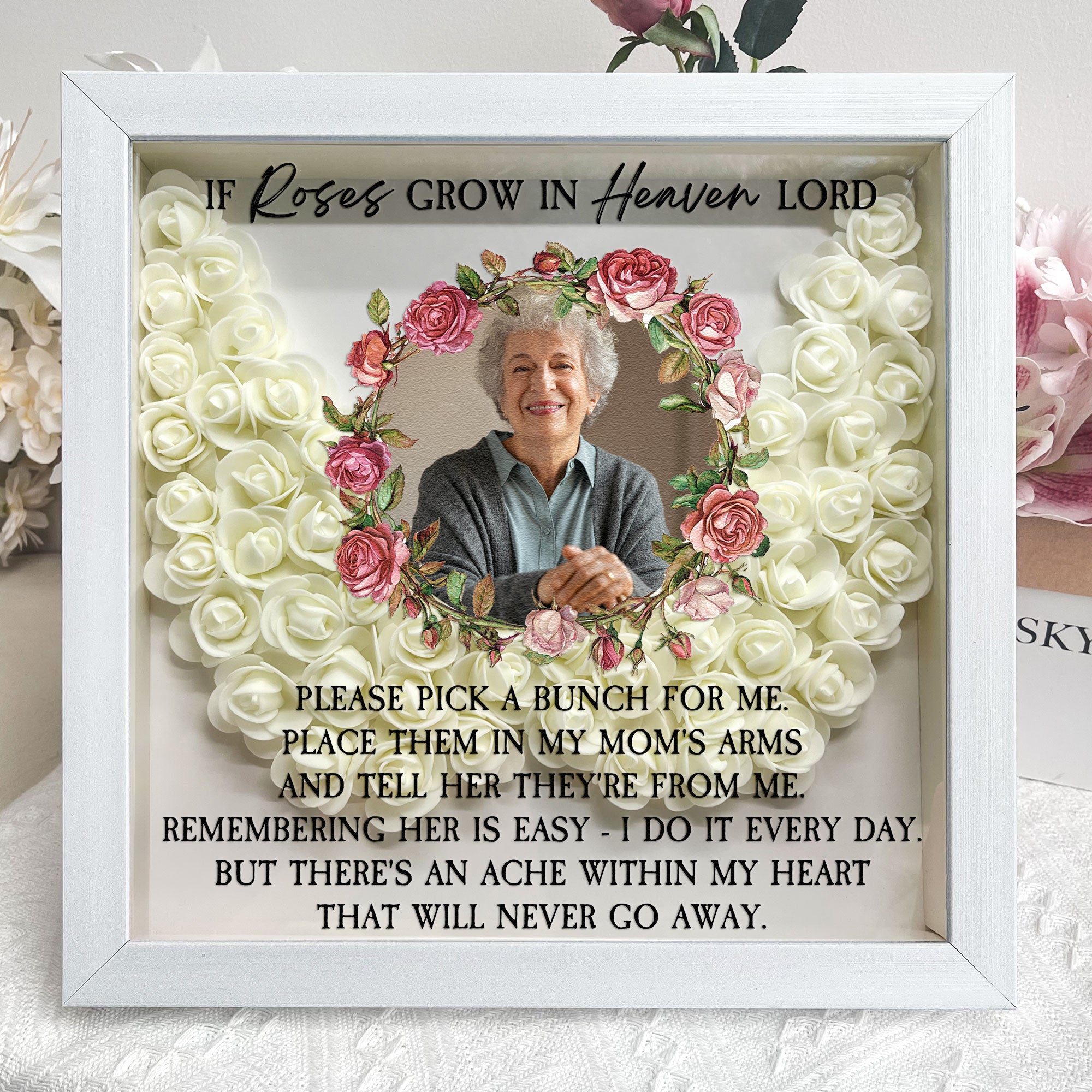 If Roses Grow In Heaven - Personalized Photo Flower Shadow Box