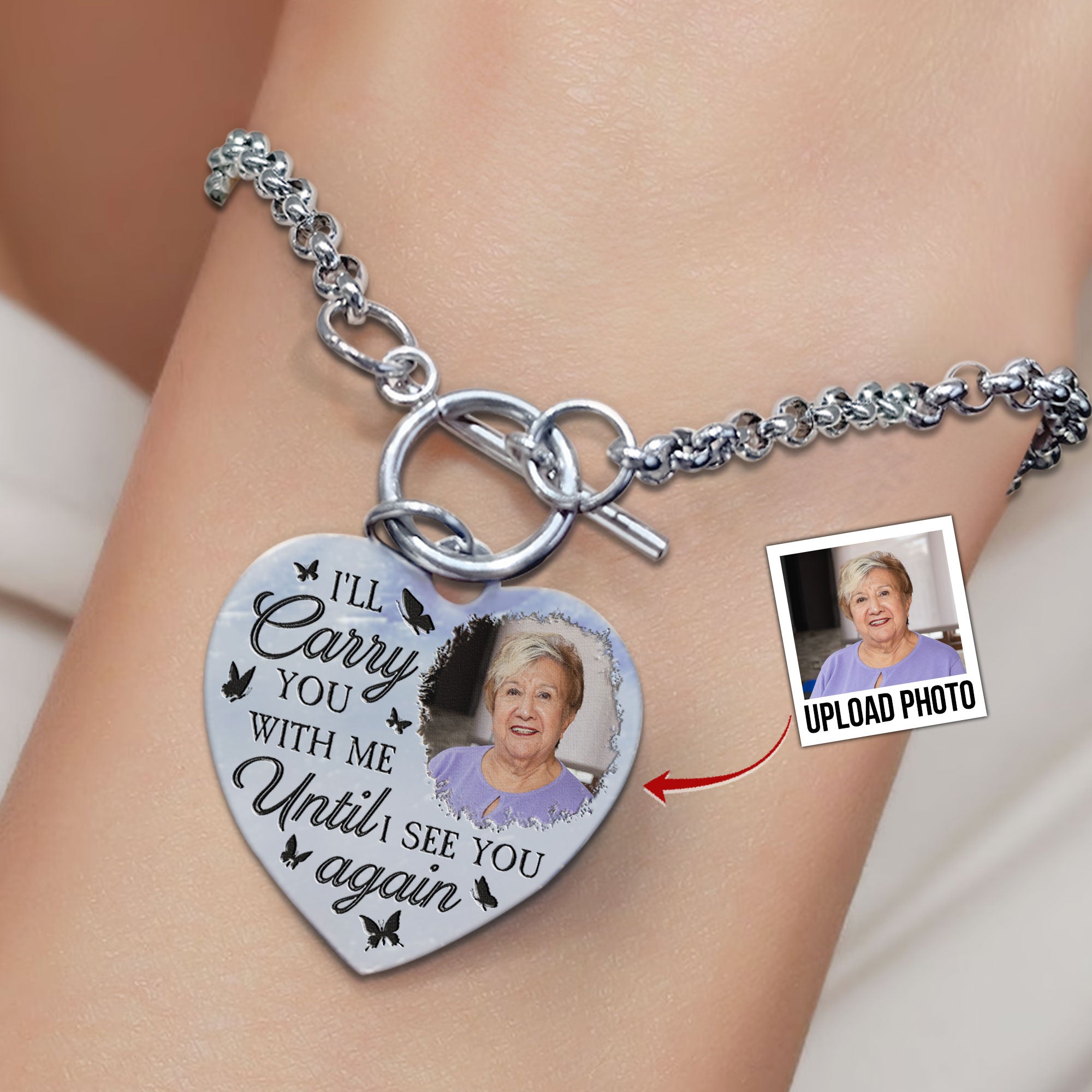 I'll Carry You With Me - Personalized Photo Heart Bracelet