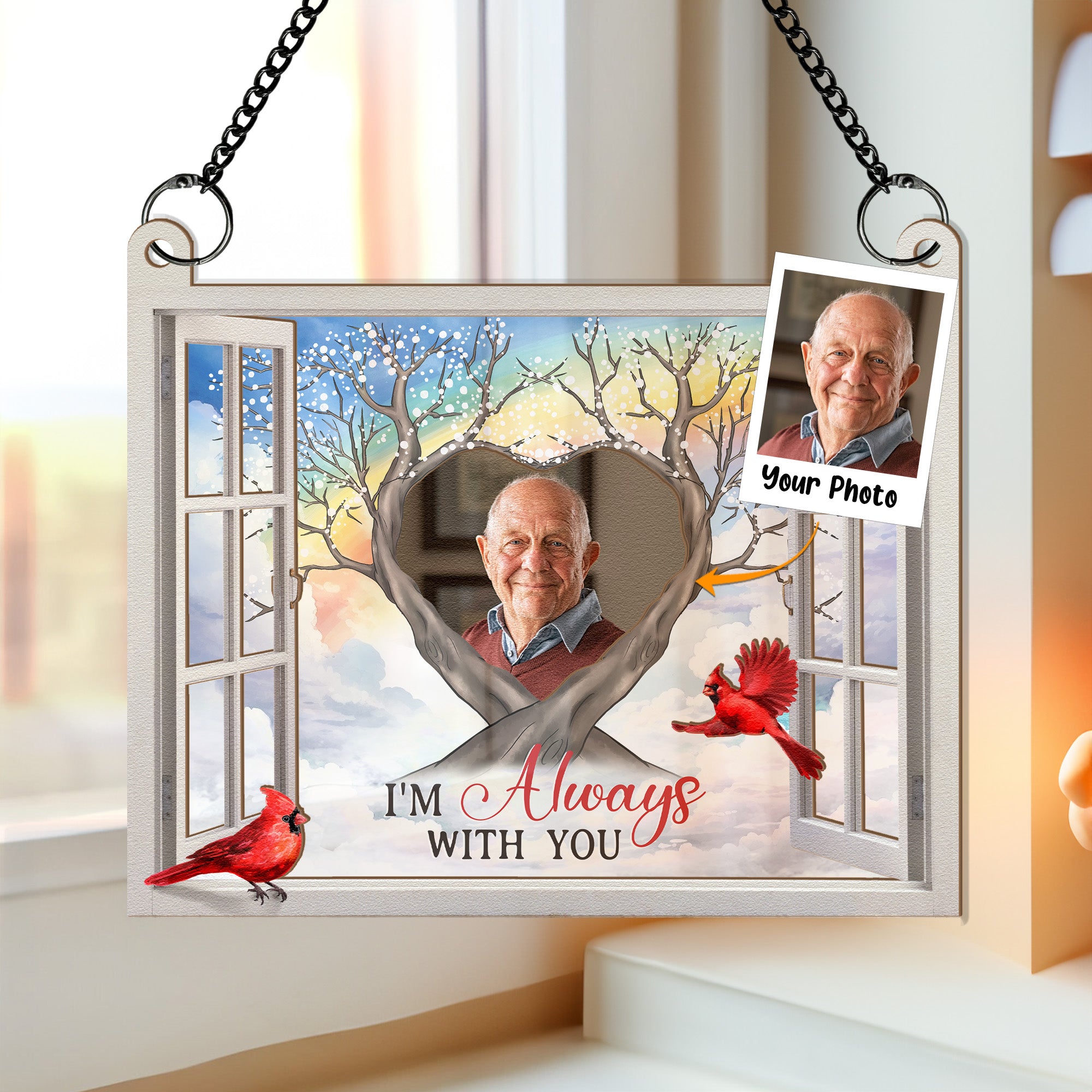 I'm Always With You Memorial Gift - Personalized Window Hanging Suncatcher Photo Ornament