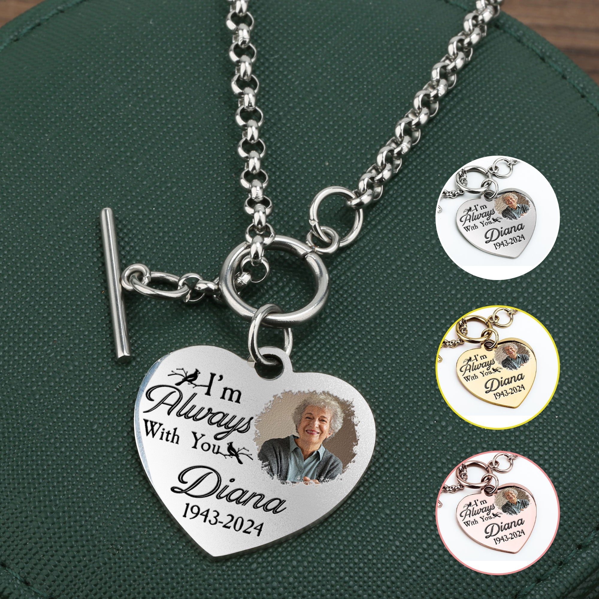 I'm Always With You New Version - Personalized Photo Heart Bracelet