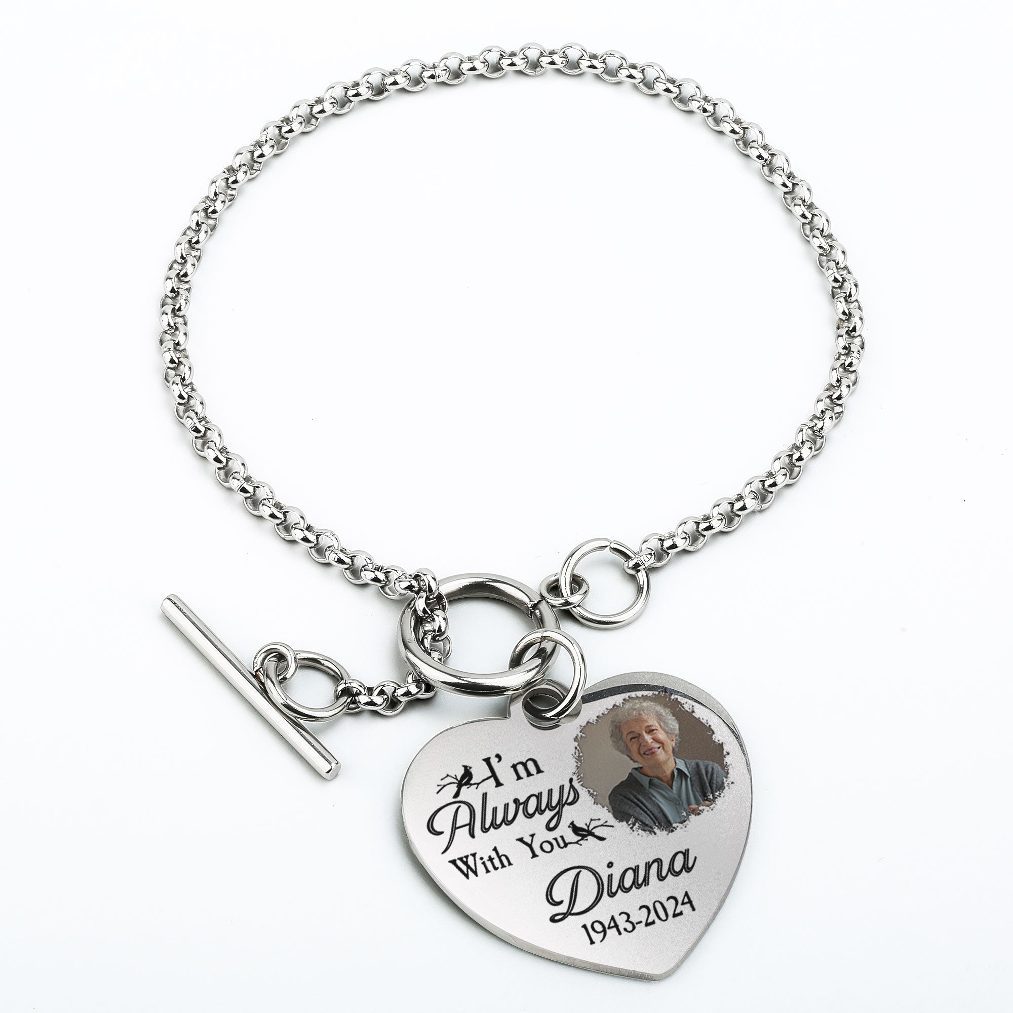 I'm Always With You New Version - Personalized Photo Heart Bracelet