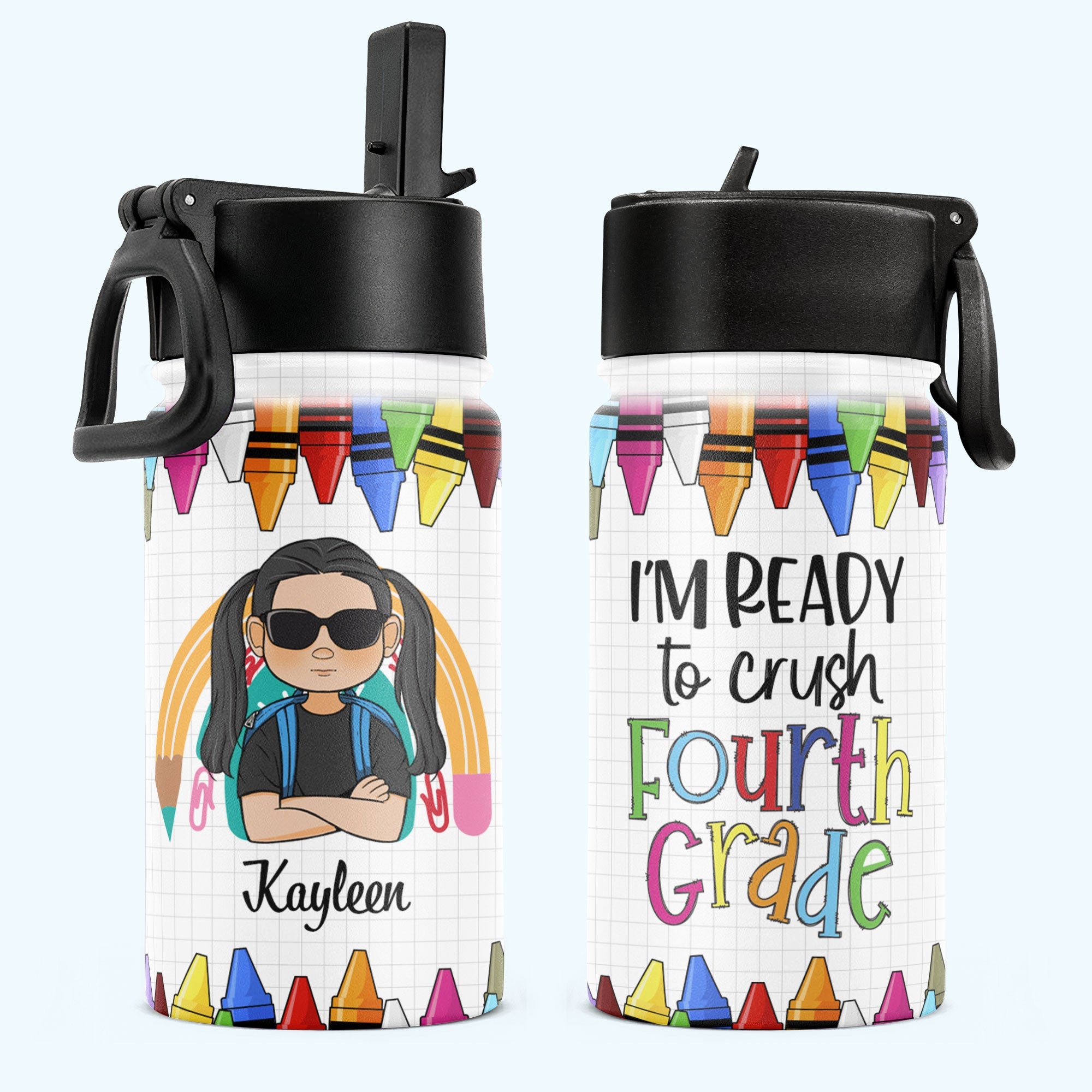 I'm Ready To Crush School - Personalized Kids Water Bottle With Straw Lid