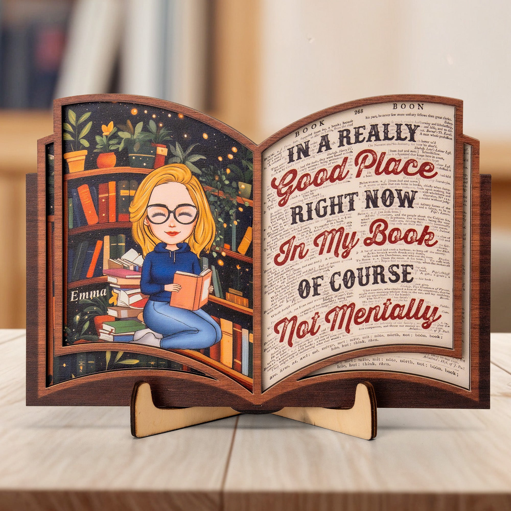 In A Really Good Place Gift For Book Lovers - Personalized Wooden Plaque