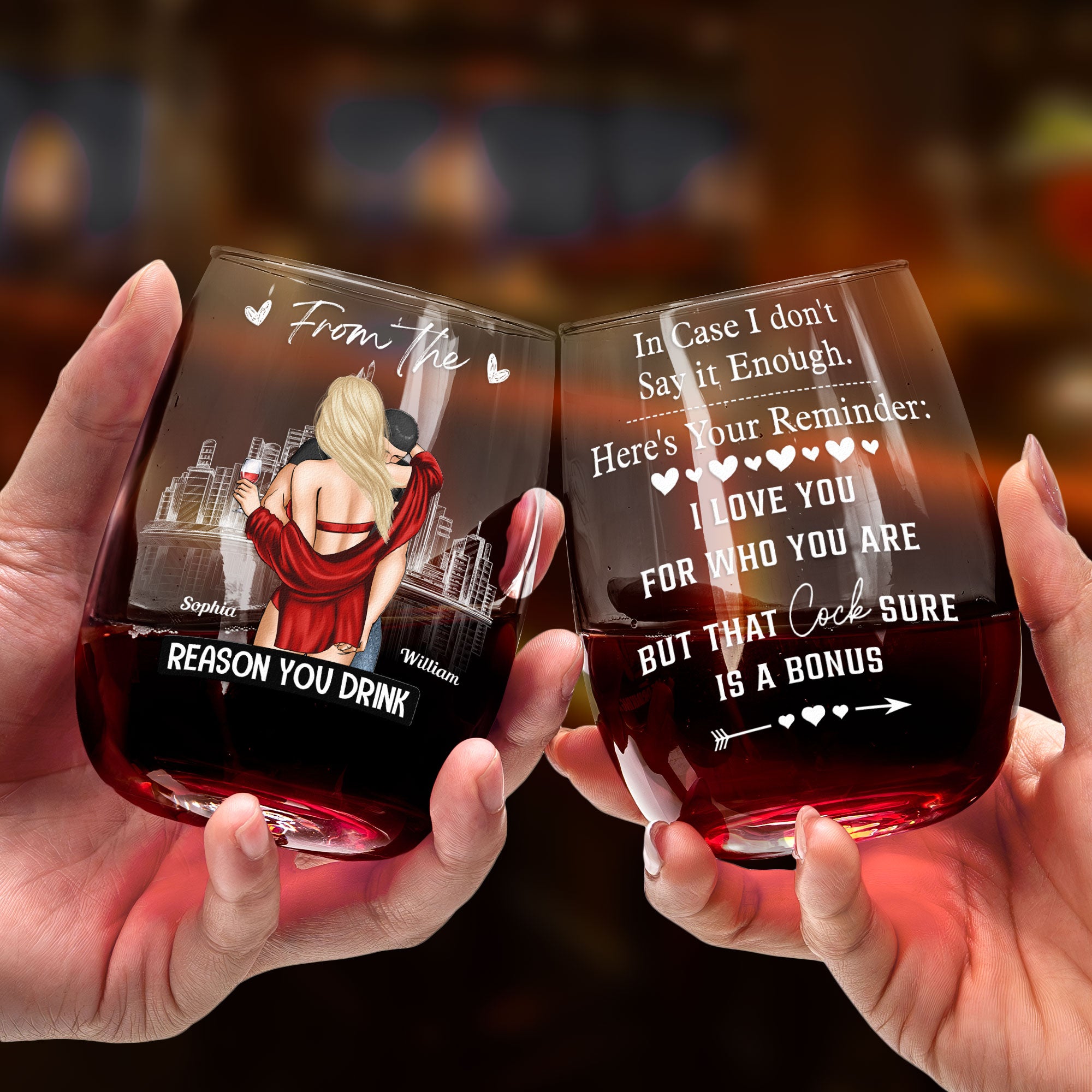 In Case I Don't Say It Enough, Here's Your Reminder - Gifts For Husband, BF - Personalized Stemless Wine Glass