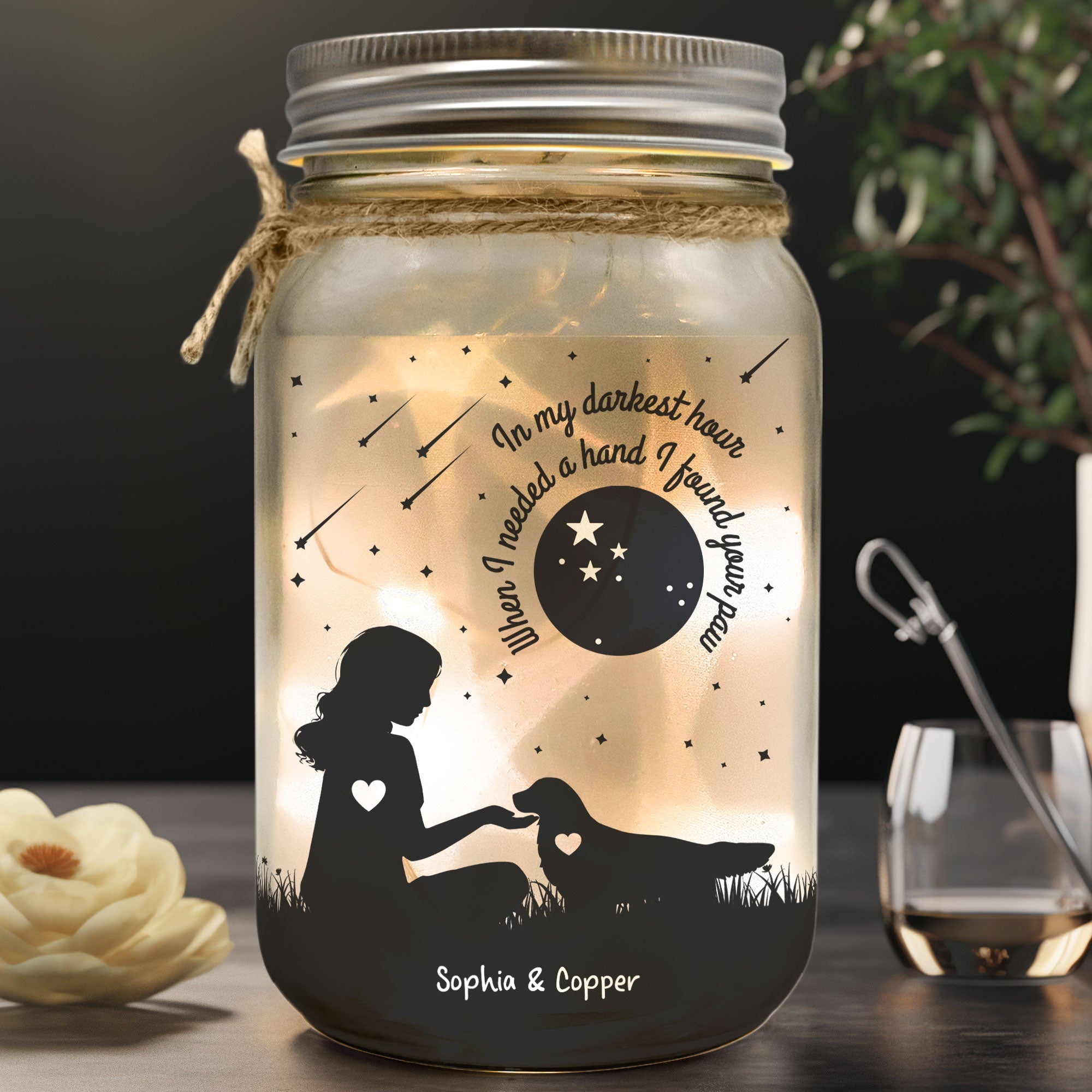 In Darkest Hour I Found Your Paw - Personalized Mason Jar Night Light