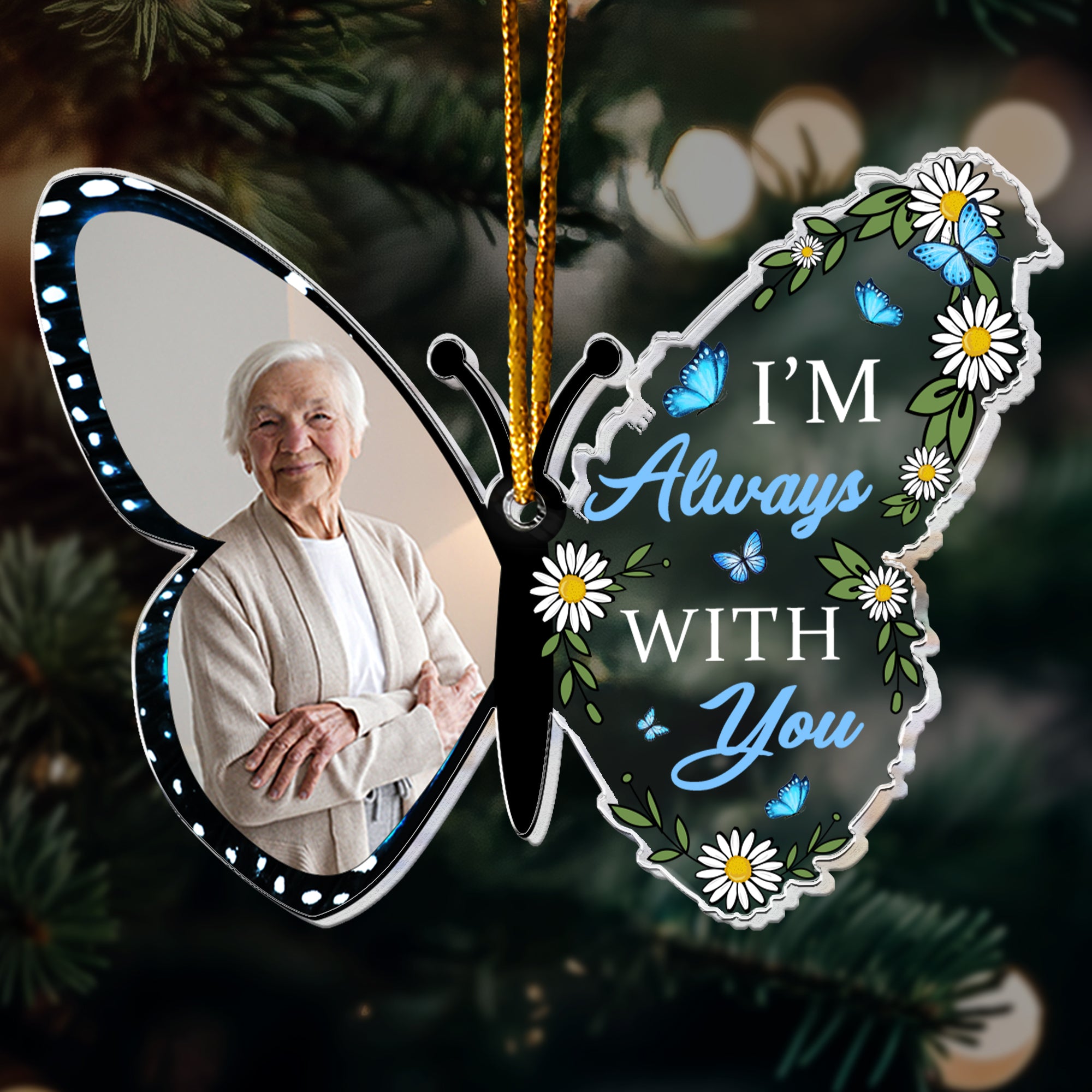 In Loving Memorial I'm Always With You Butterfly - Personalized Acrylic Photo Ornament