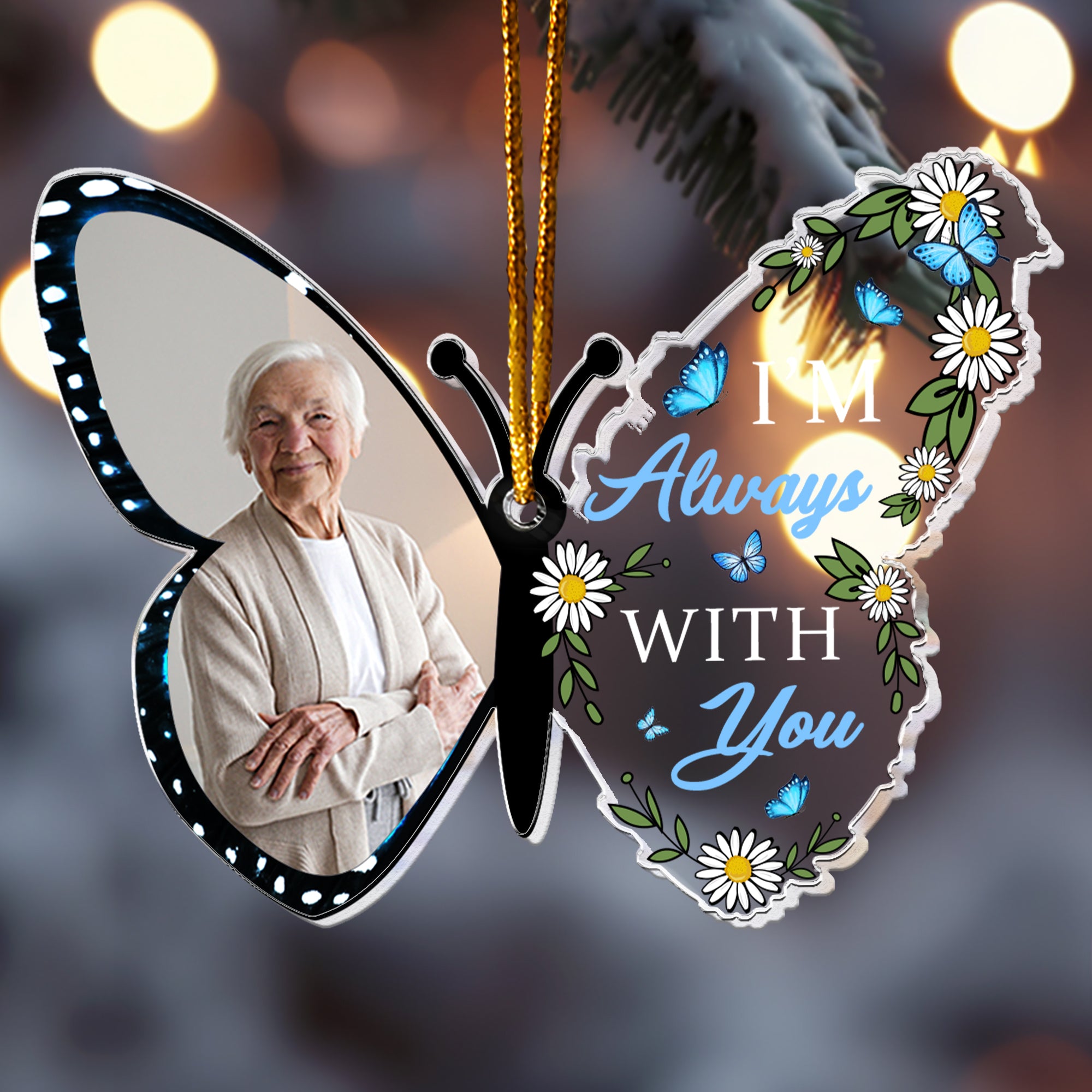 In Loving Memorial I'm Always With You Butterfly - Personalized Acrylic Photo Ornament