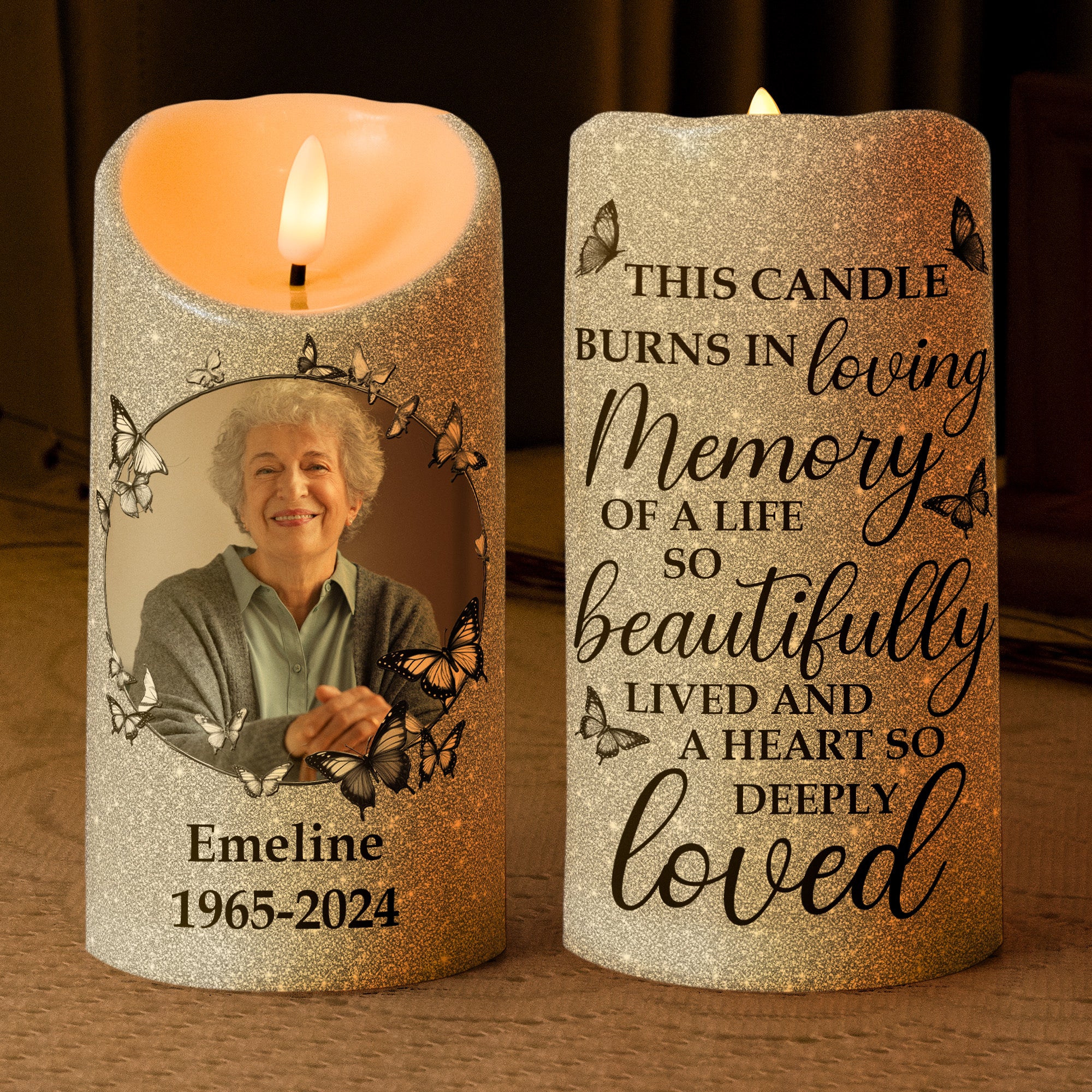 In Loving Memory Of A Life So Beautifully Lived - Personalized Photo LED Candle