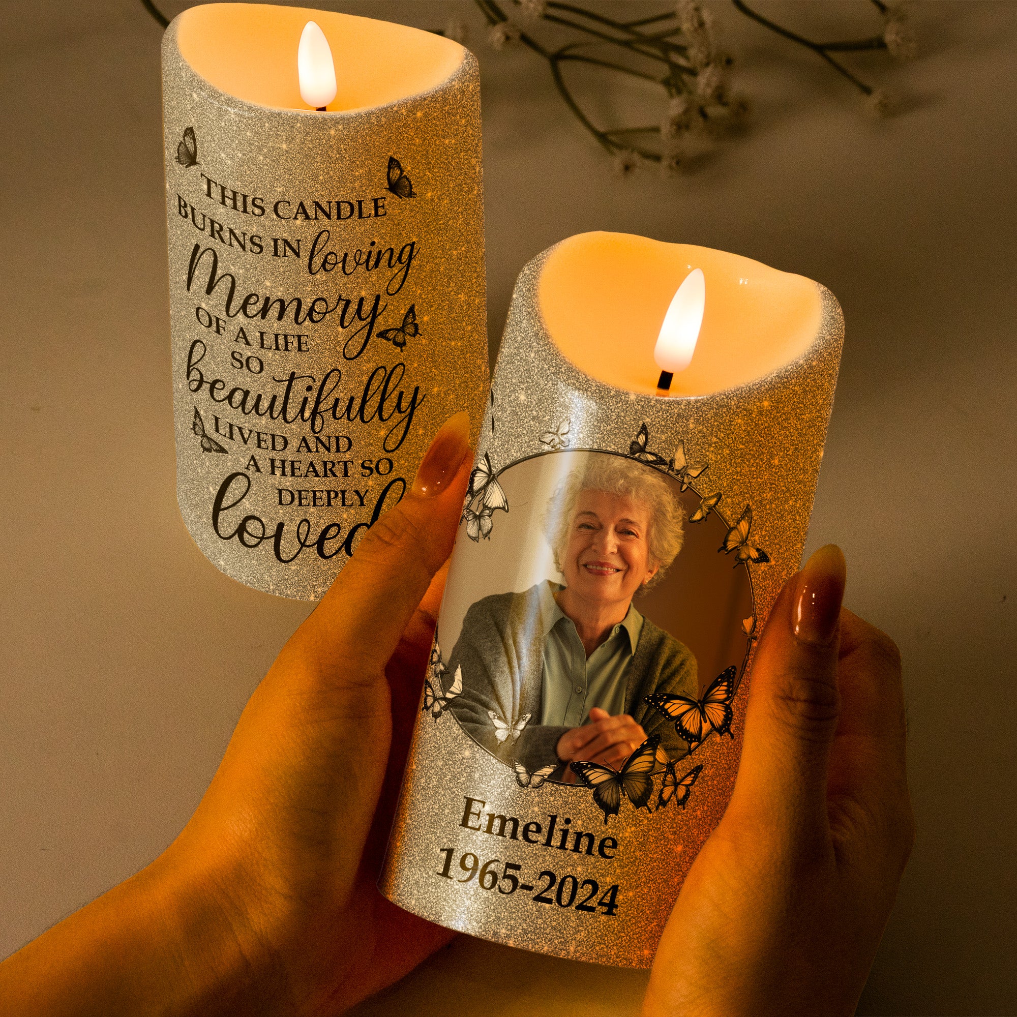 In Loving Memory Of A Life So Beautifully Lived - Personalized Photo LED Candle