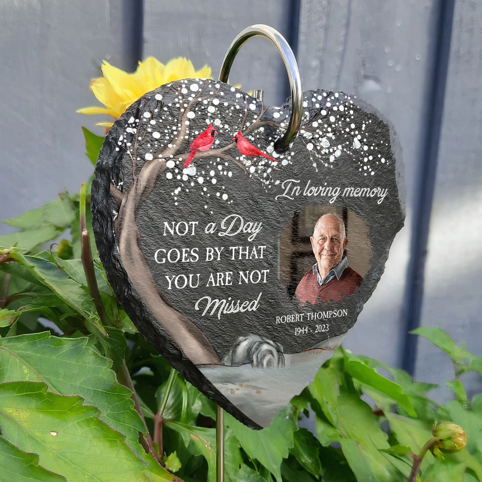 In Loving Memory Of Loss Of Mom Dad - Personalized Photo Memorial Garden Slate And Hook