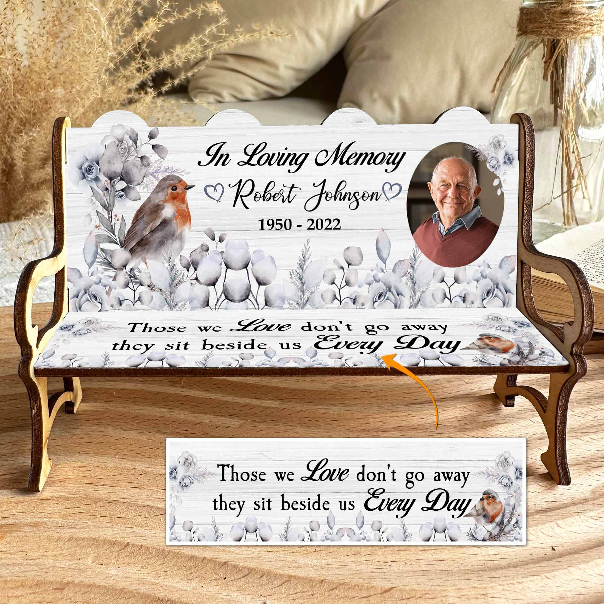 In Loving Memory - Personalized Photo Memorial Bench Keepsake