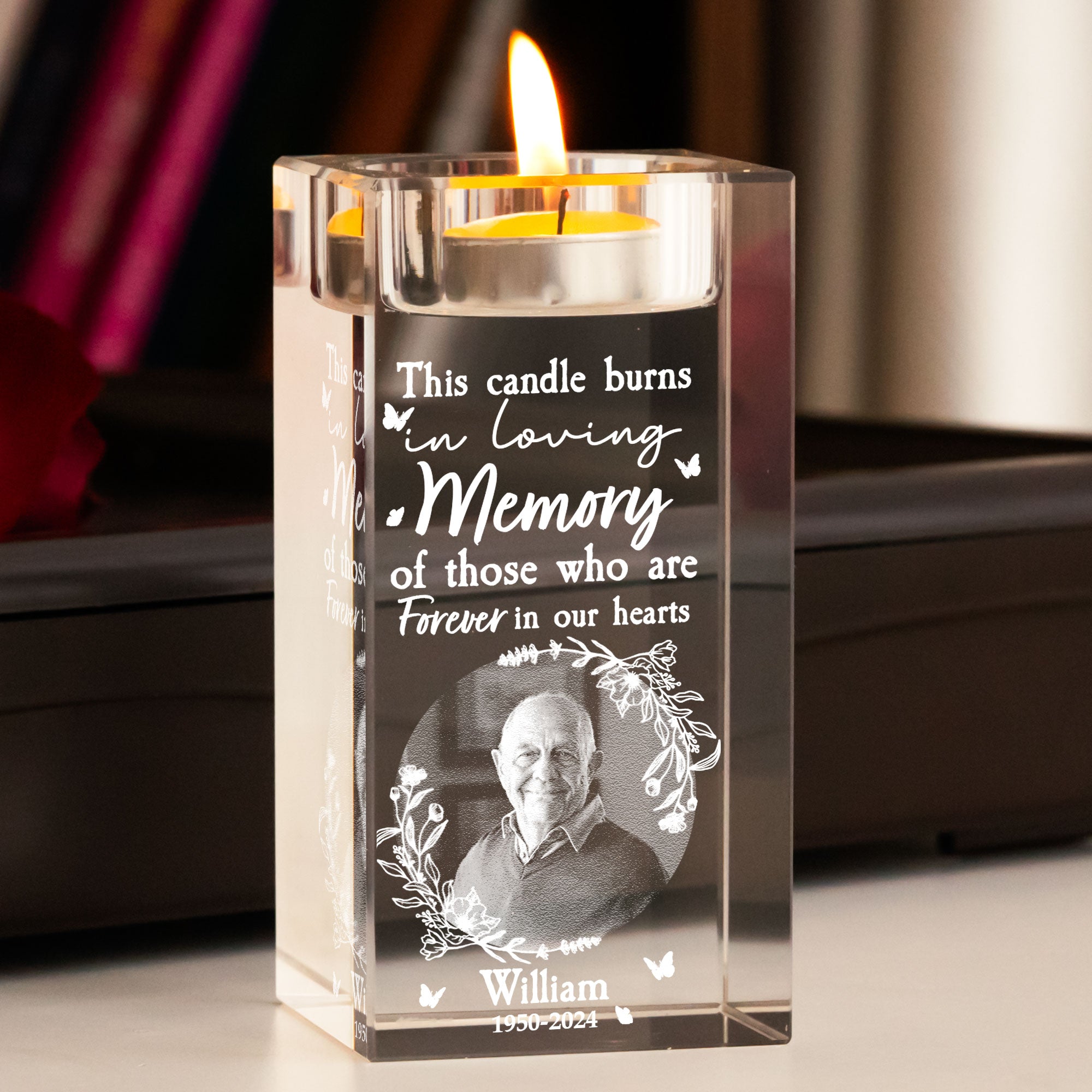 In Loving Memory This Candle Burns - Personalized 2D Photo Crystal Candle Holder