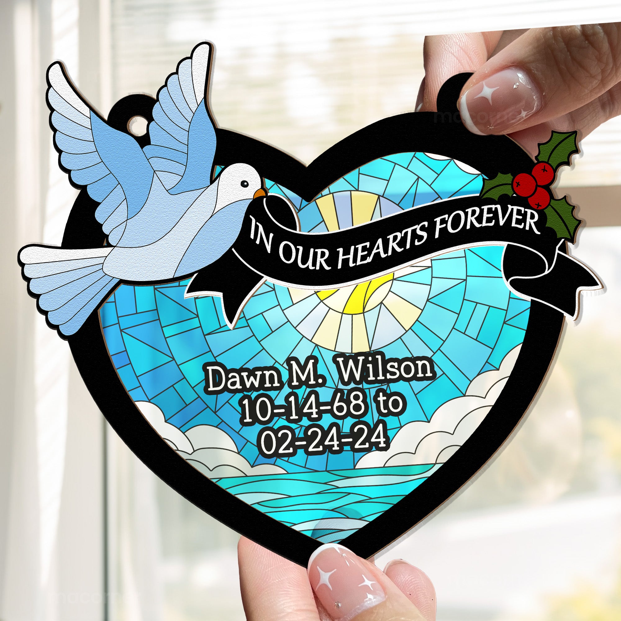 In Our Hearts Forever - Personalized Window Hanging Suncatcher Ornament