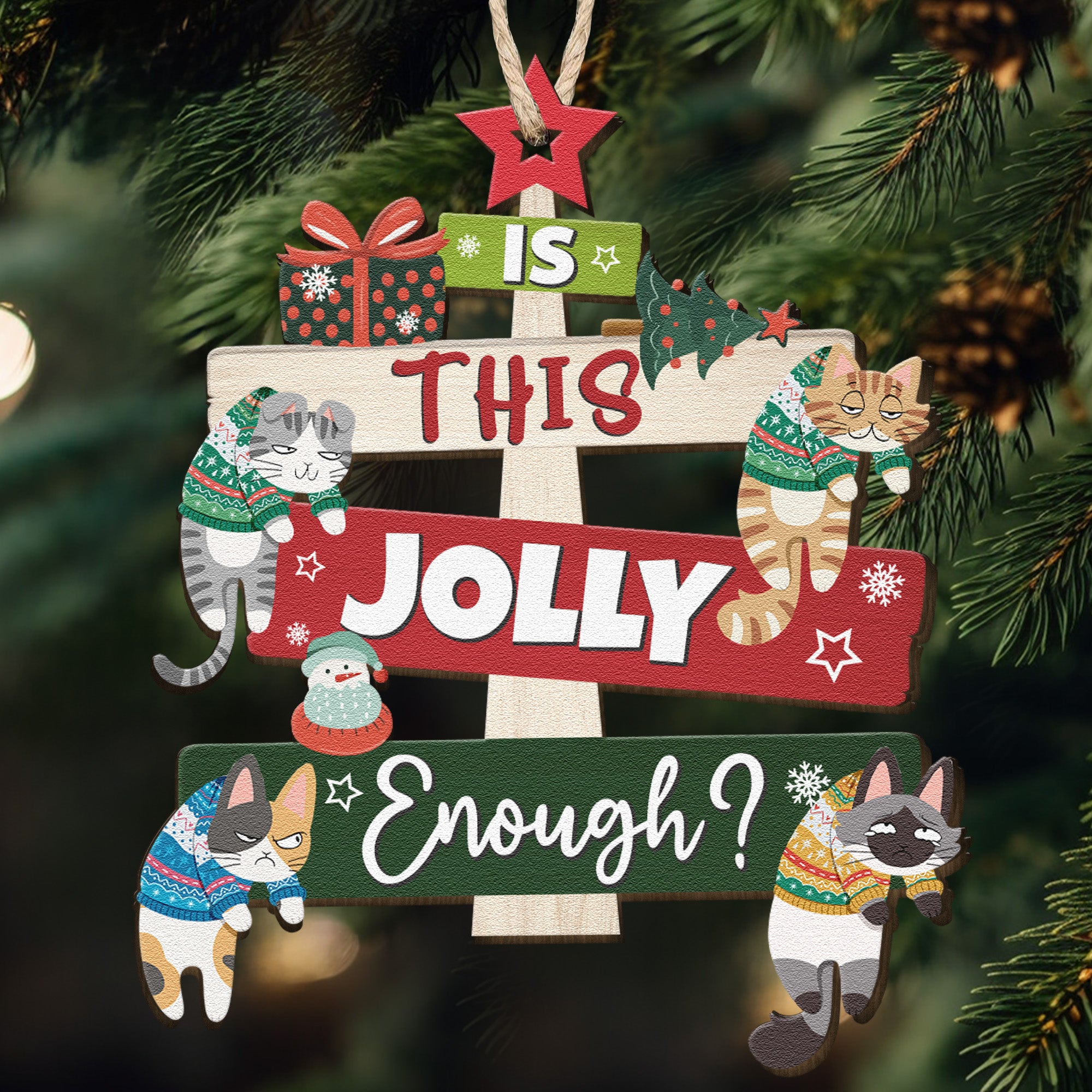 Is This Jolly Enough? Christmas Gift For Cat Lovers - Personalized Wooden Ornament