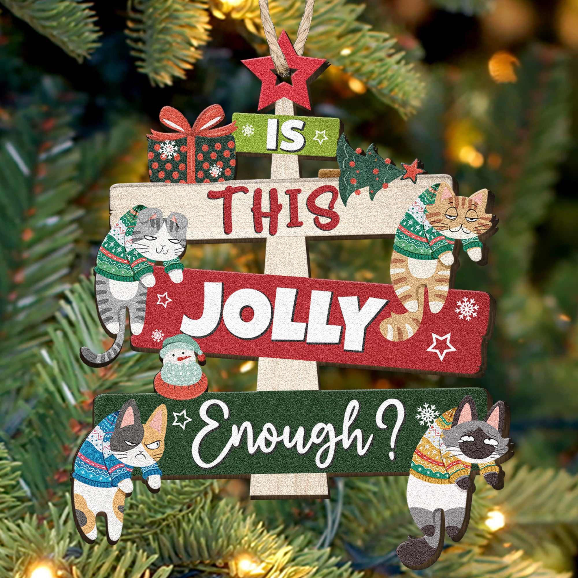 Is This Jolly Enough? Christmas Gift For Cat Lovers - Personalized Wooden Ornament