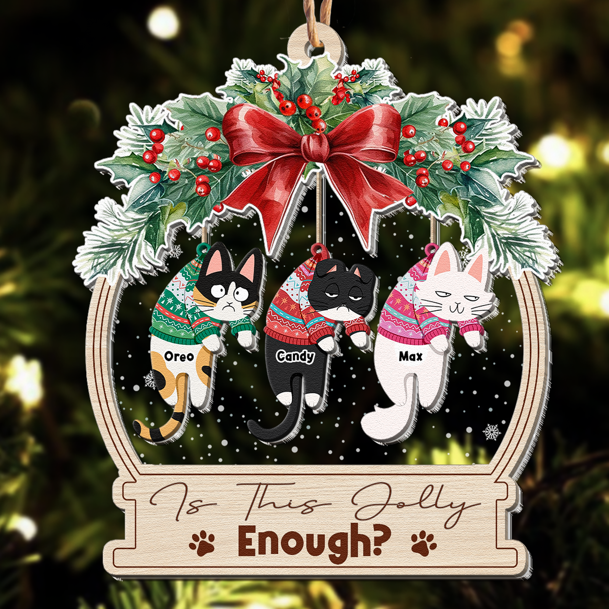 Is This Jolly Enough Funny Hanging Cat - Personalized Wood And Acrylic Ornament