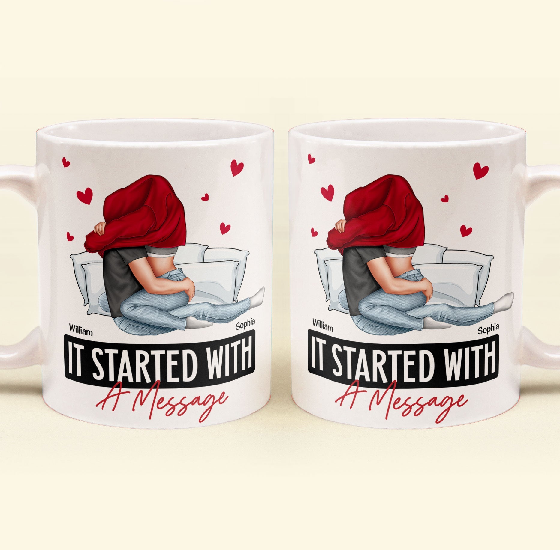 It Started With A Message Romantic Couples - Personalized Mug - Anniversary Gifts For Her, Him