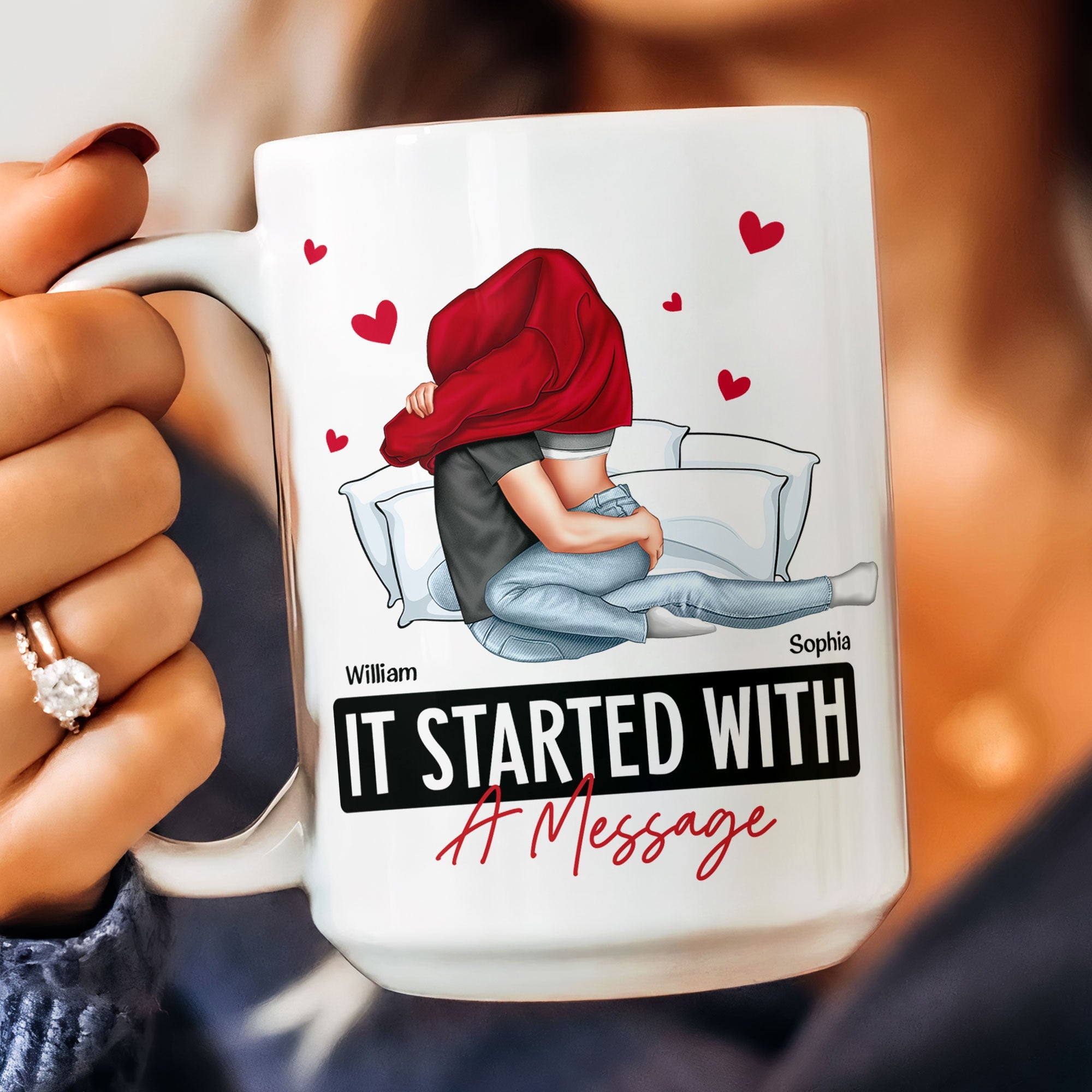 It Started With A Message Romantic Couples - Personalized Mug - Anniversary Gifts For Her, Him