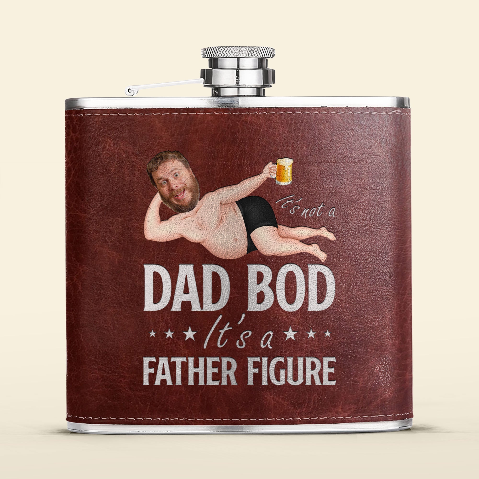 Its Not A Dad Bod It's A Father Figure Funny - Personalized Photo Leather Flask