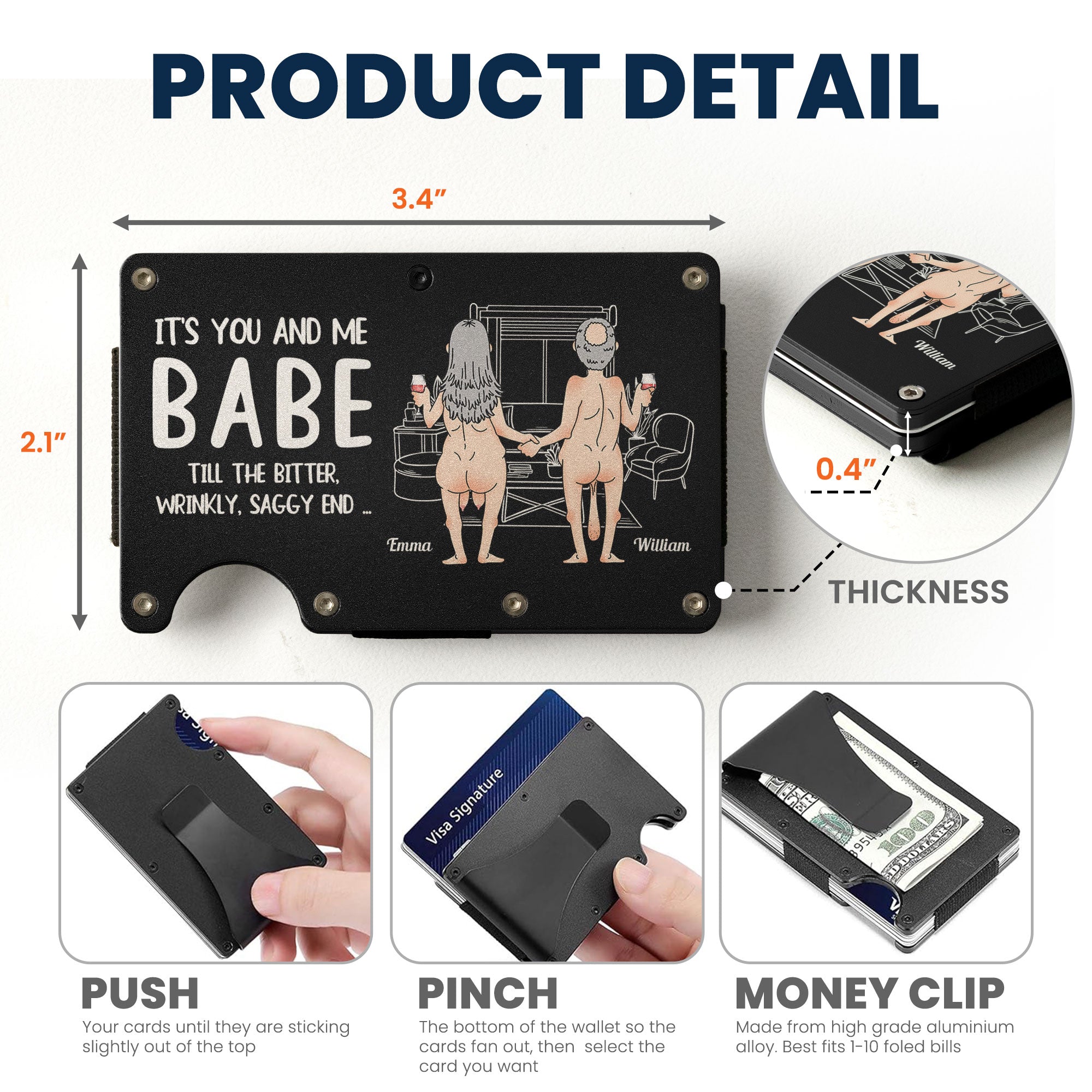 Its You And Me Babe Till The Bitter Wrinkly Saggy End Funny Gift For Couple - Personalized Metal Card Holder