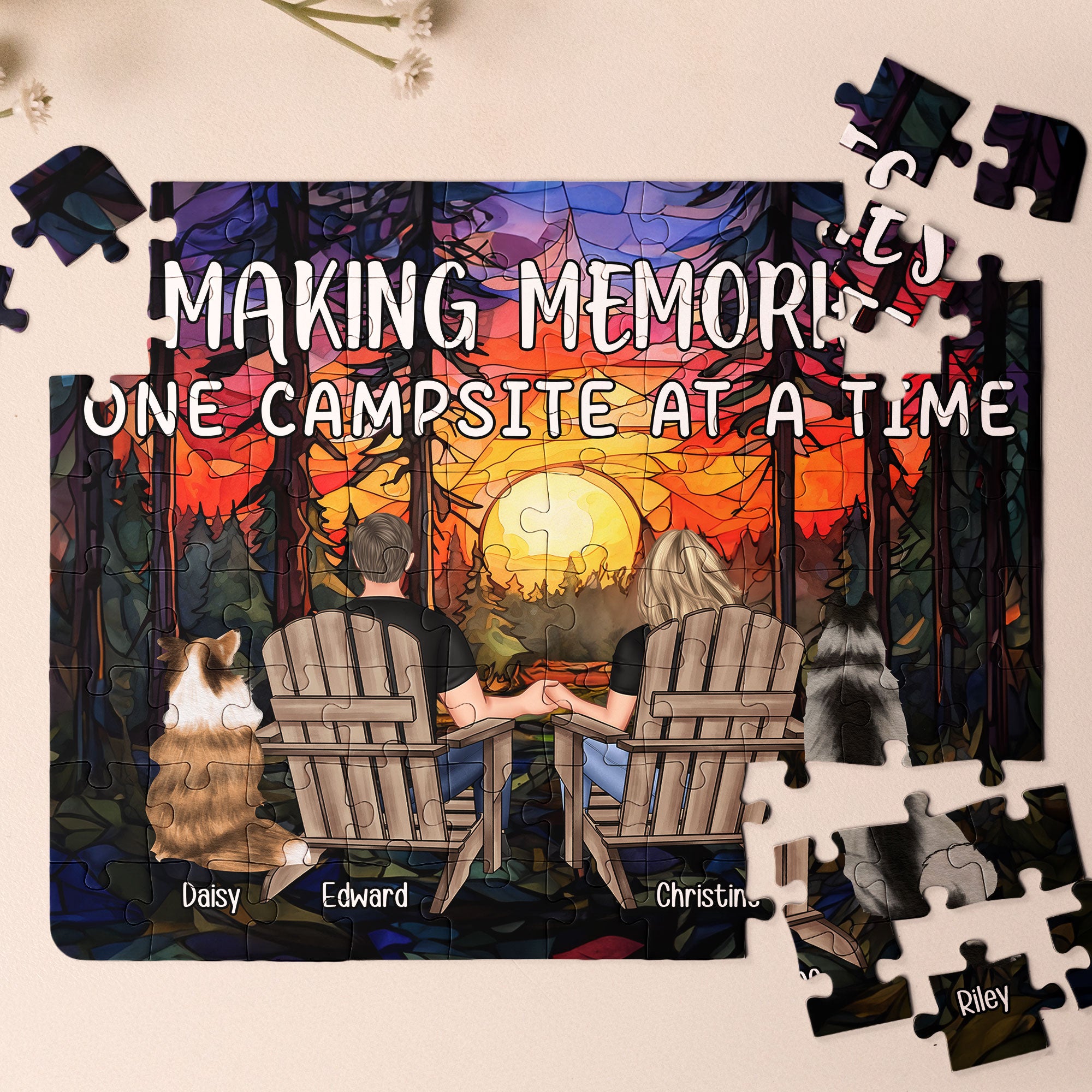 Jigsaw Puzzle For Couple Pets Camping - Personalized Jigsaw Puzzle