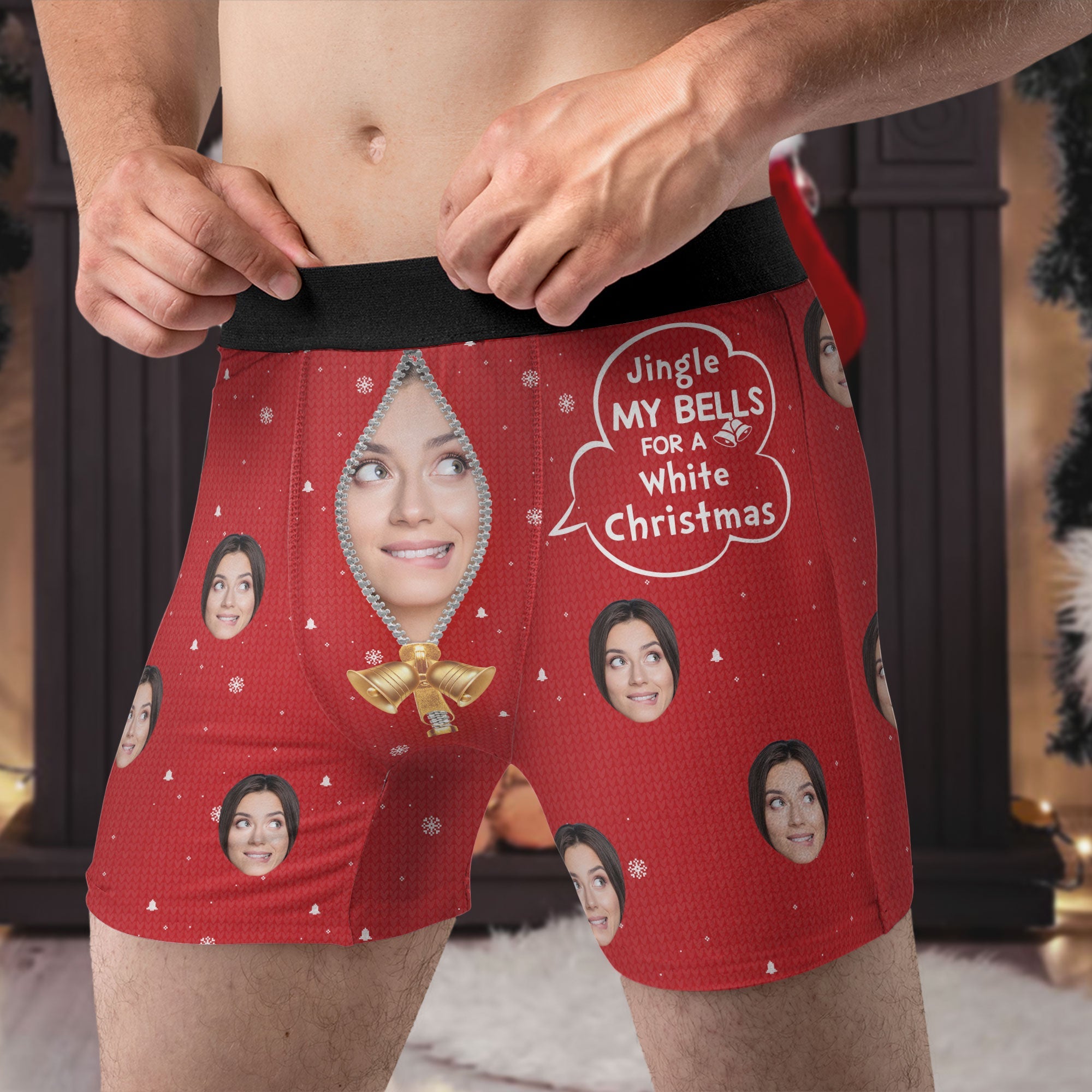 Jingle My Bells For A White Christmas Custom Face - Personalized Photo Men's Boxer Briefs