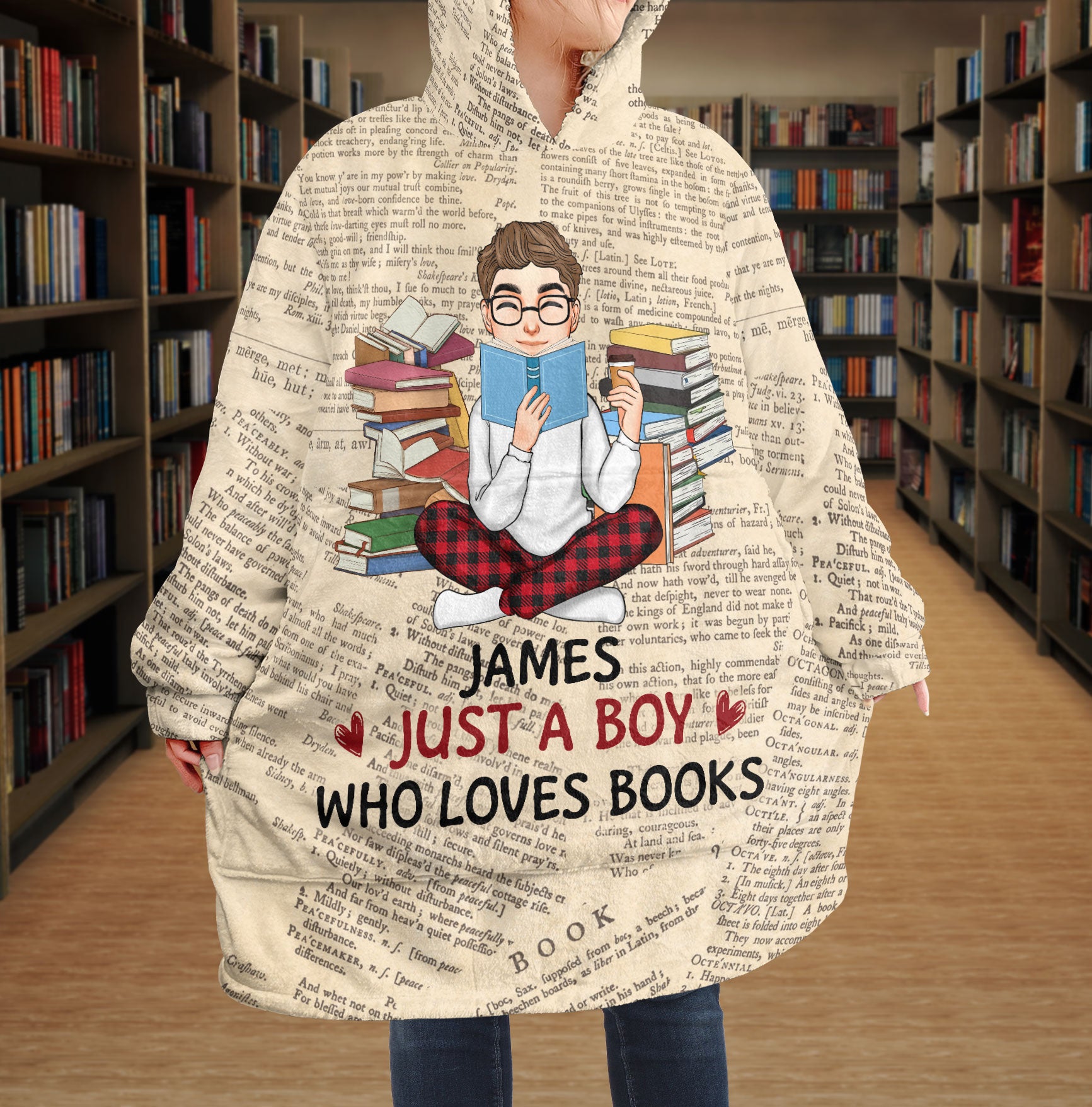 Just A Boy Who Loves Books - Personalized Oversized Blanket Hoodie