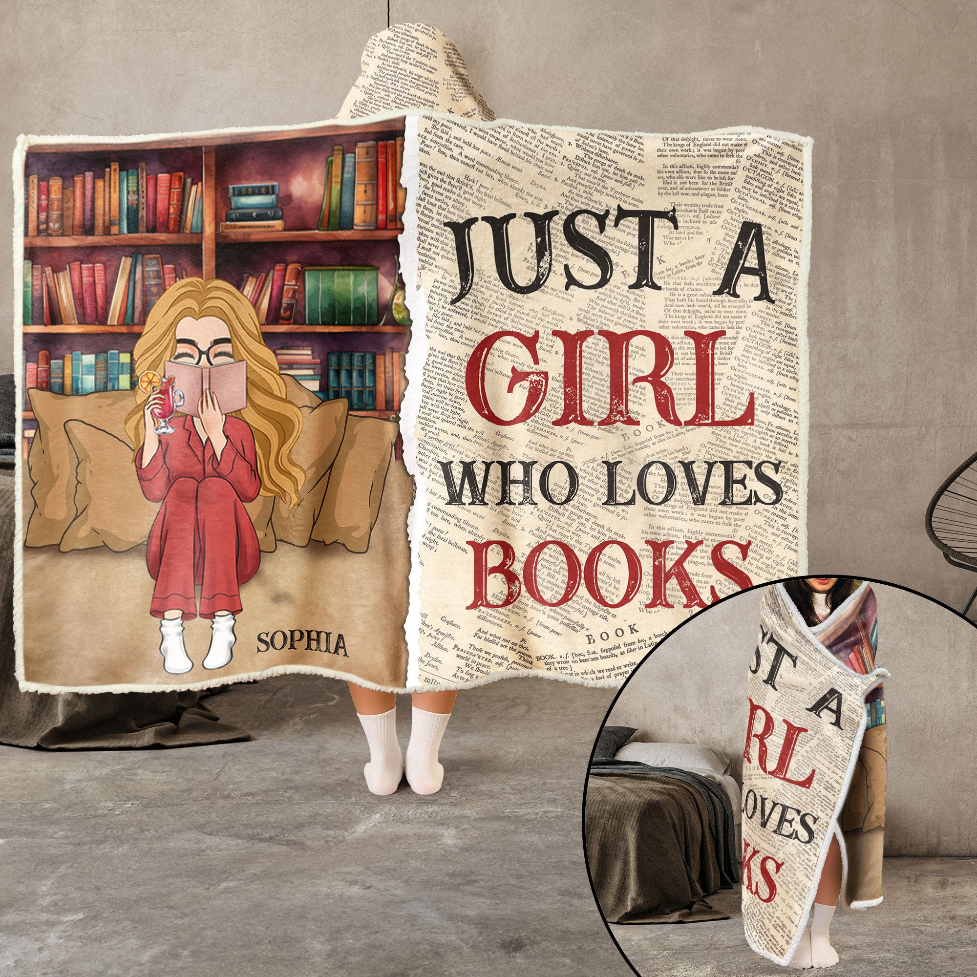 Just A Girl Who Loves Books - Personalized Wearable Blanket Hoodie