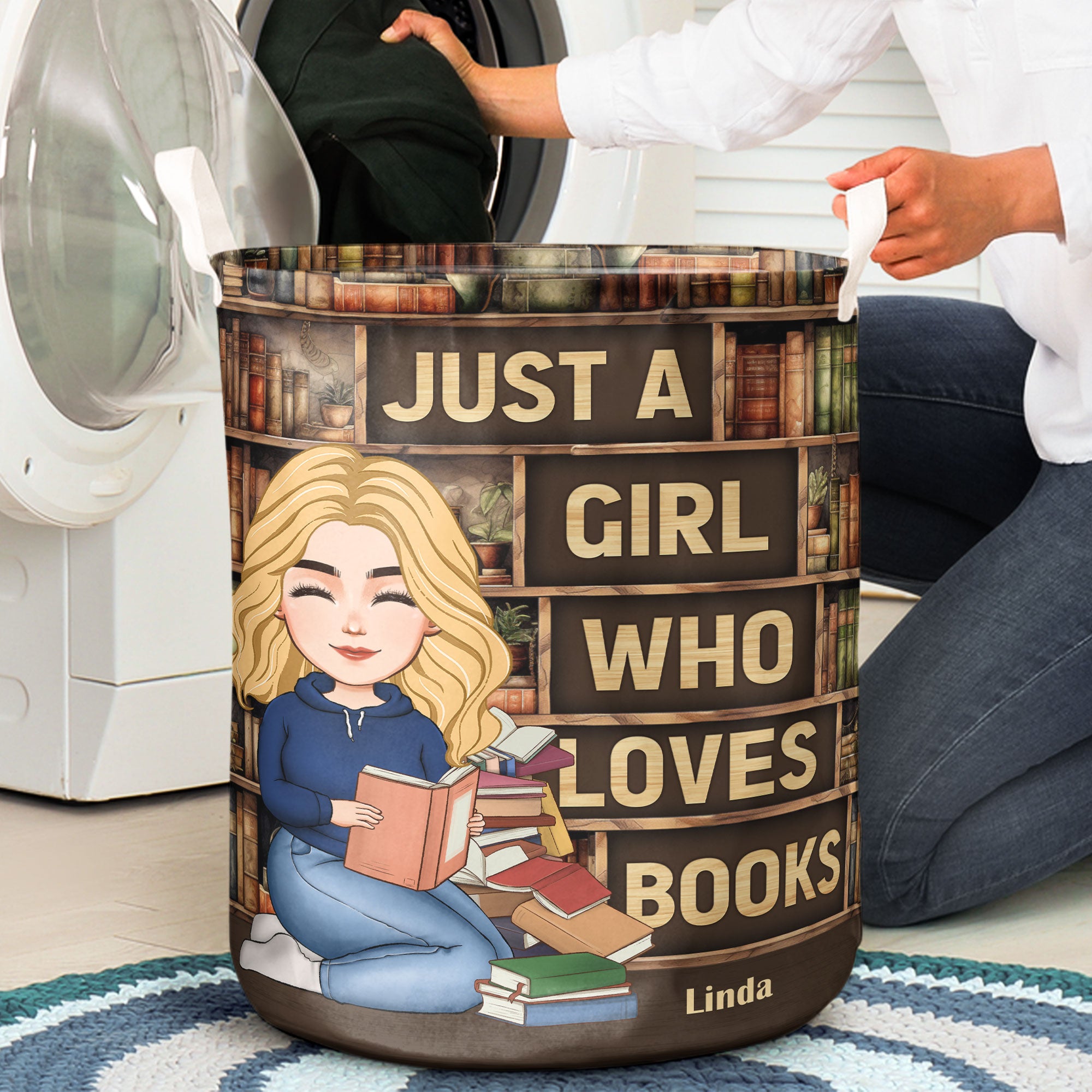 Just A Girl Who Loves Books - Personalized Laundry Storage Basket