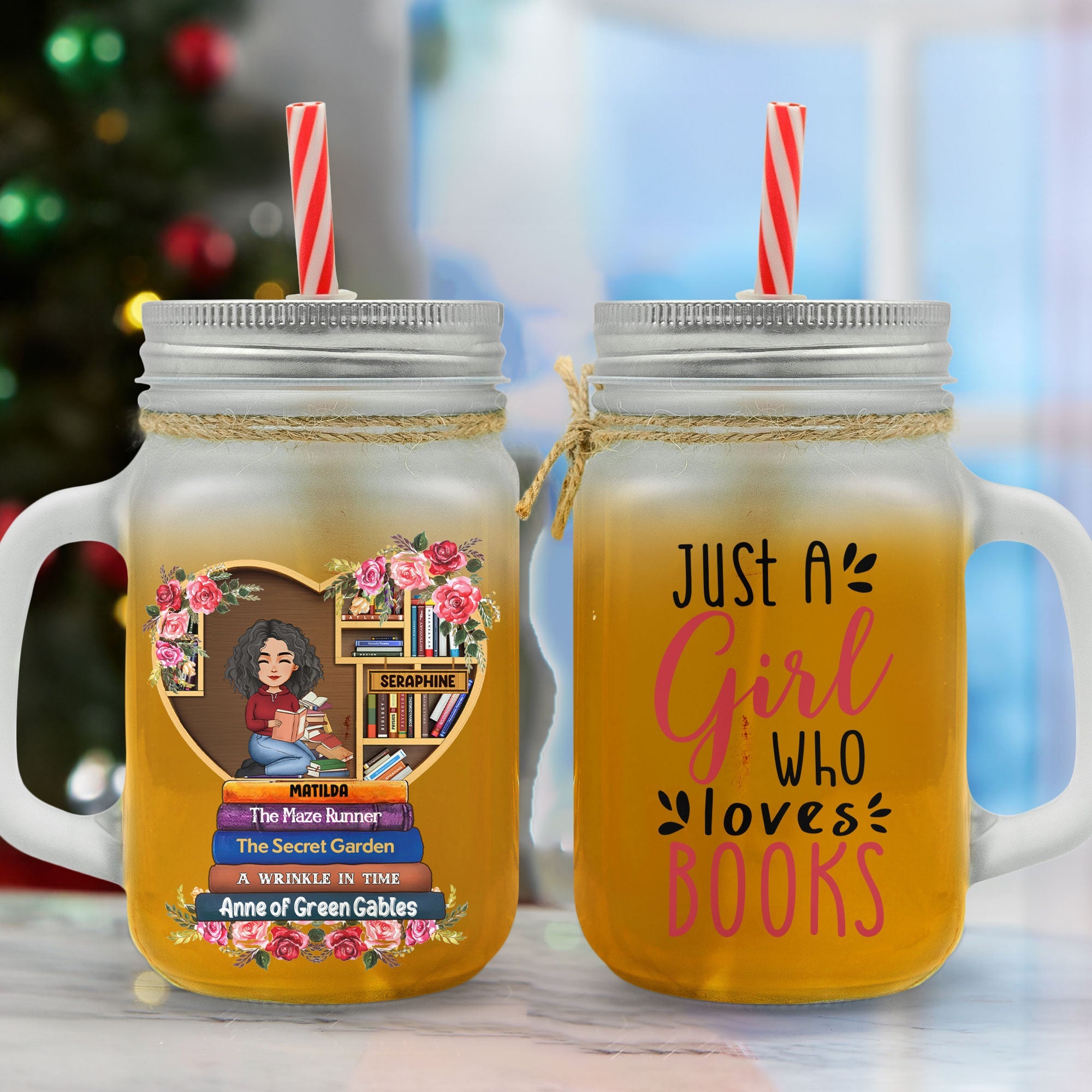 Just A Girl Who Loves Books - Personalized Mason Jar Cup With Straw