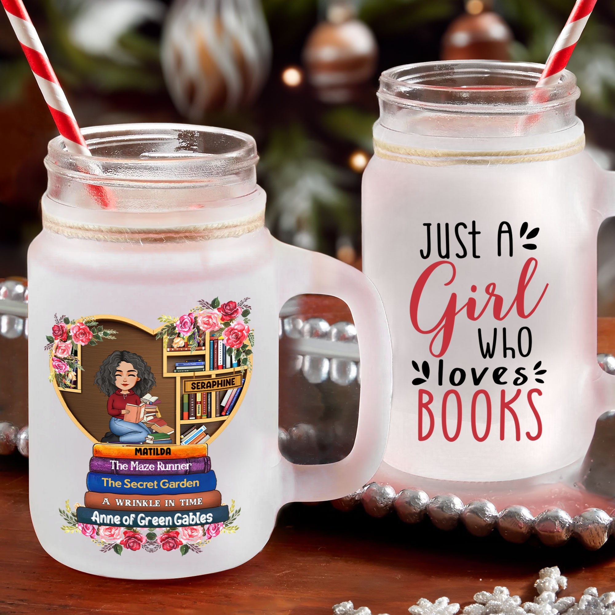 Just A Girl Who Loves Books - Personalized Mason Jar Cup With Straw