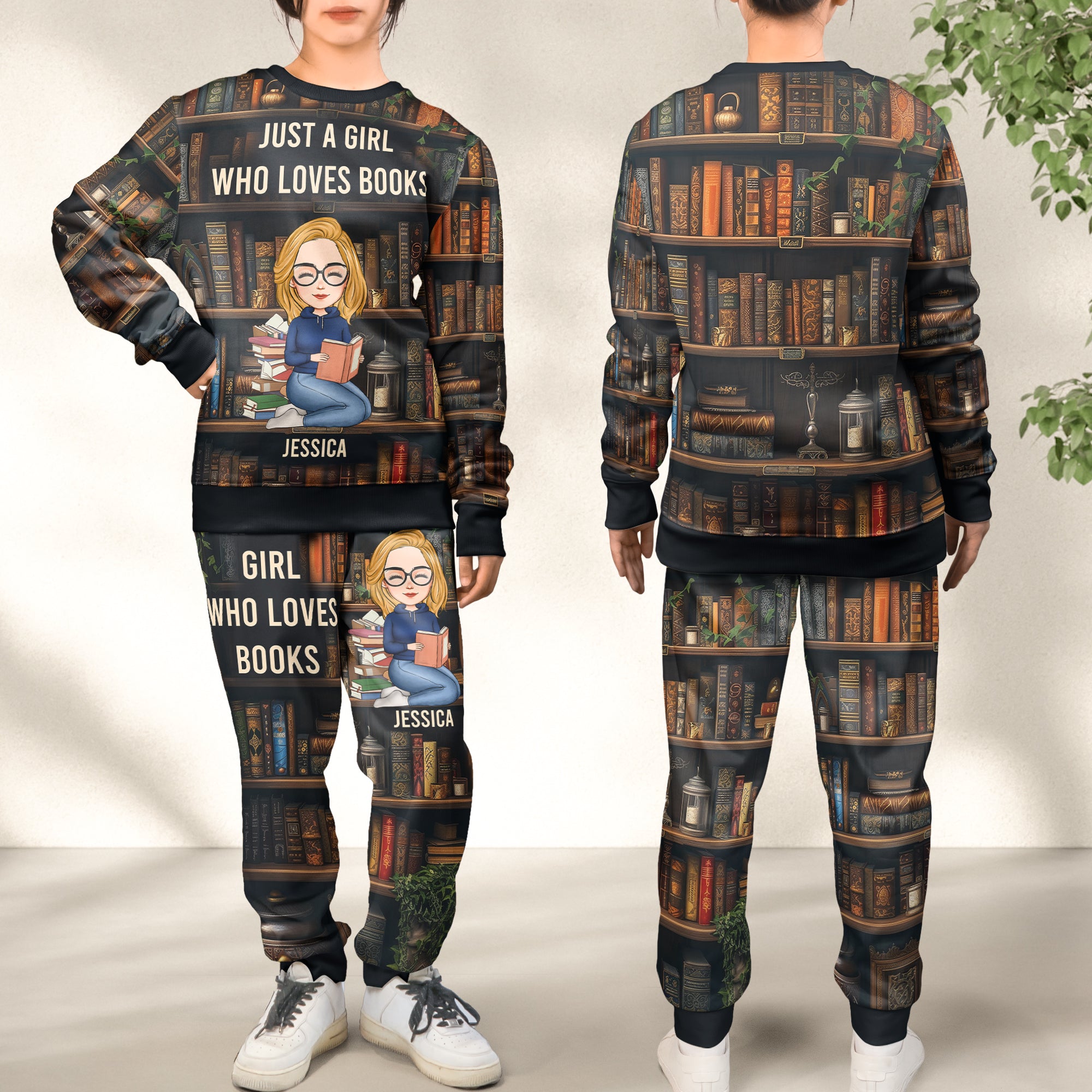 Just A Girl Who Loves Books - Personalized Sweatshirt And Sweatpants Set