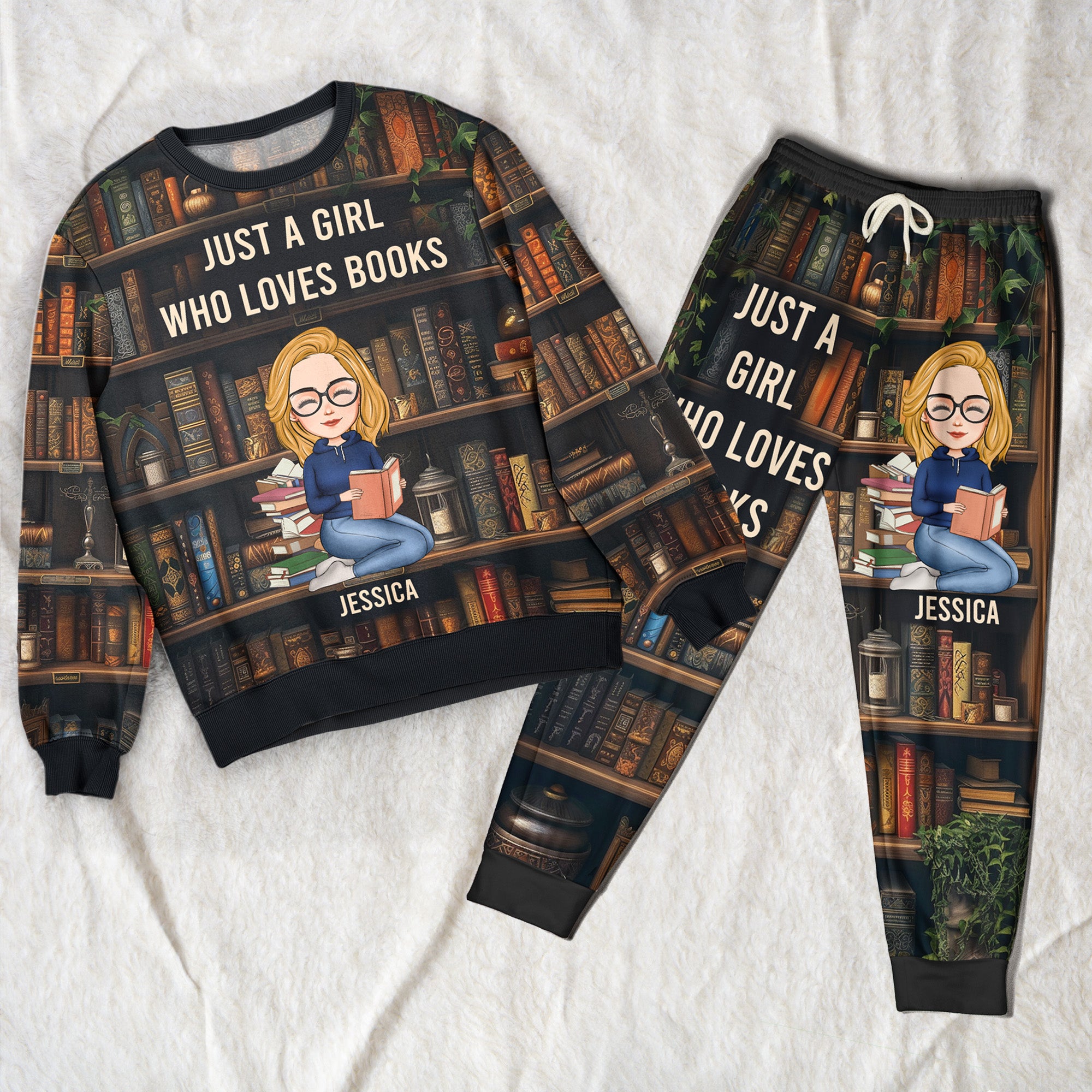 Just A Girl Who Loves Books - Personalized Sweatshirt And Sweatpants Set