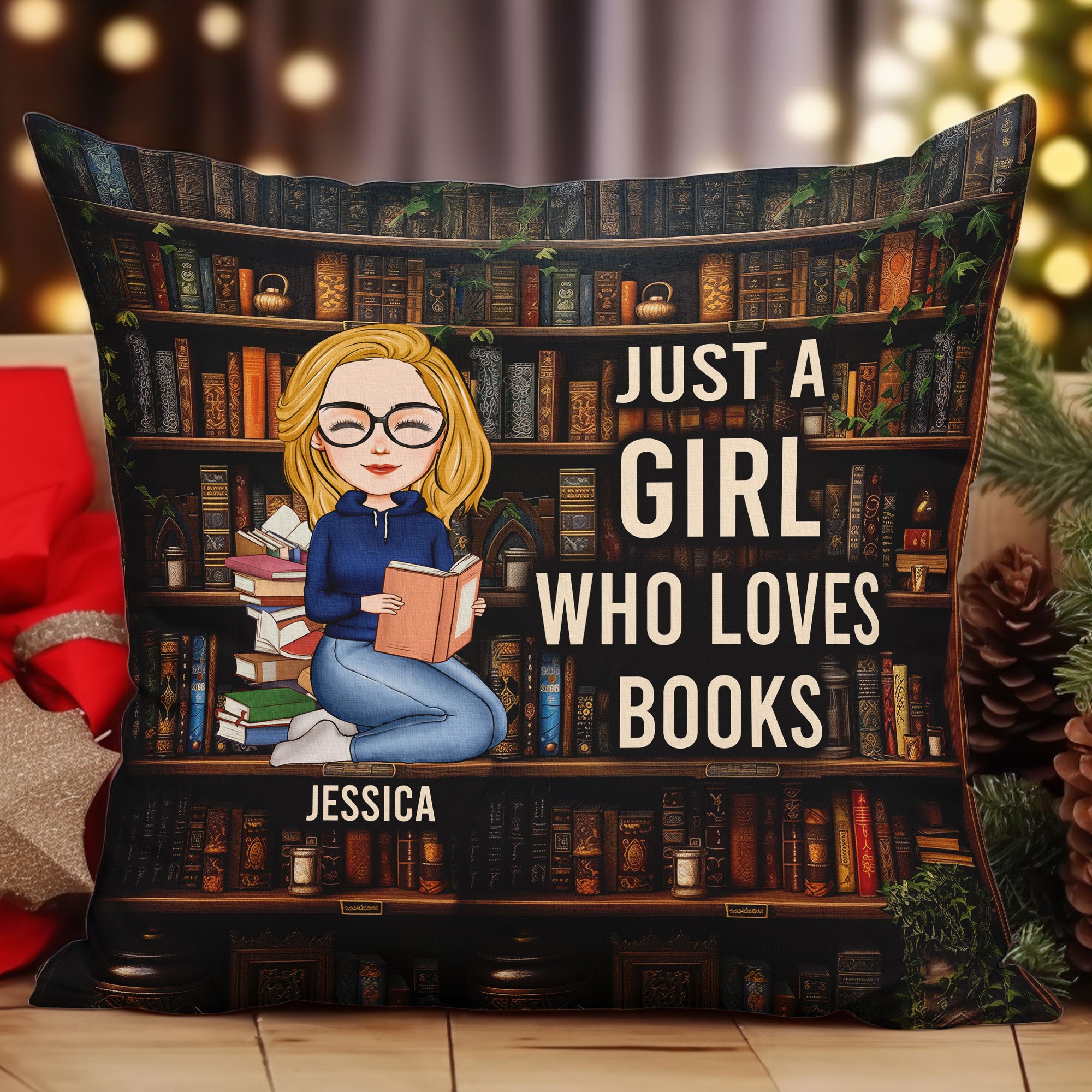 Just A Girl Who Loves Books, Bookshelf - Personalized Pillow (Insert Included)