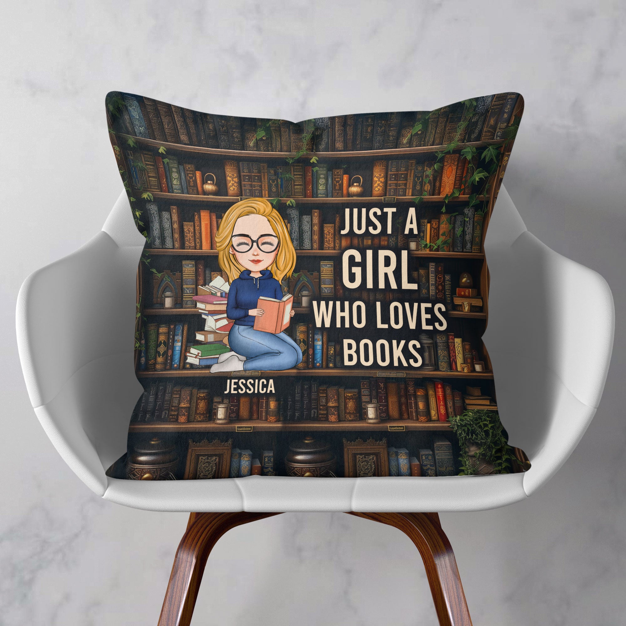 Just A Girl Who Loves Books, Bookshelf - Personalized Pillow (Insert Included)