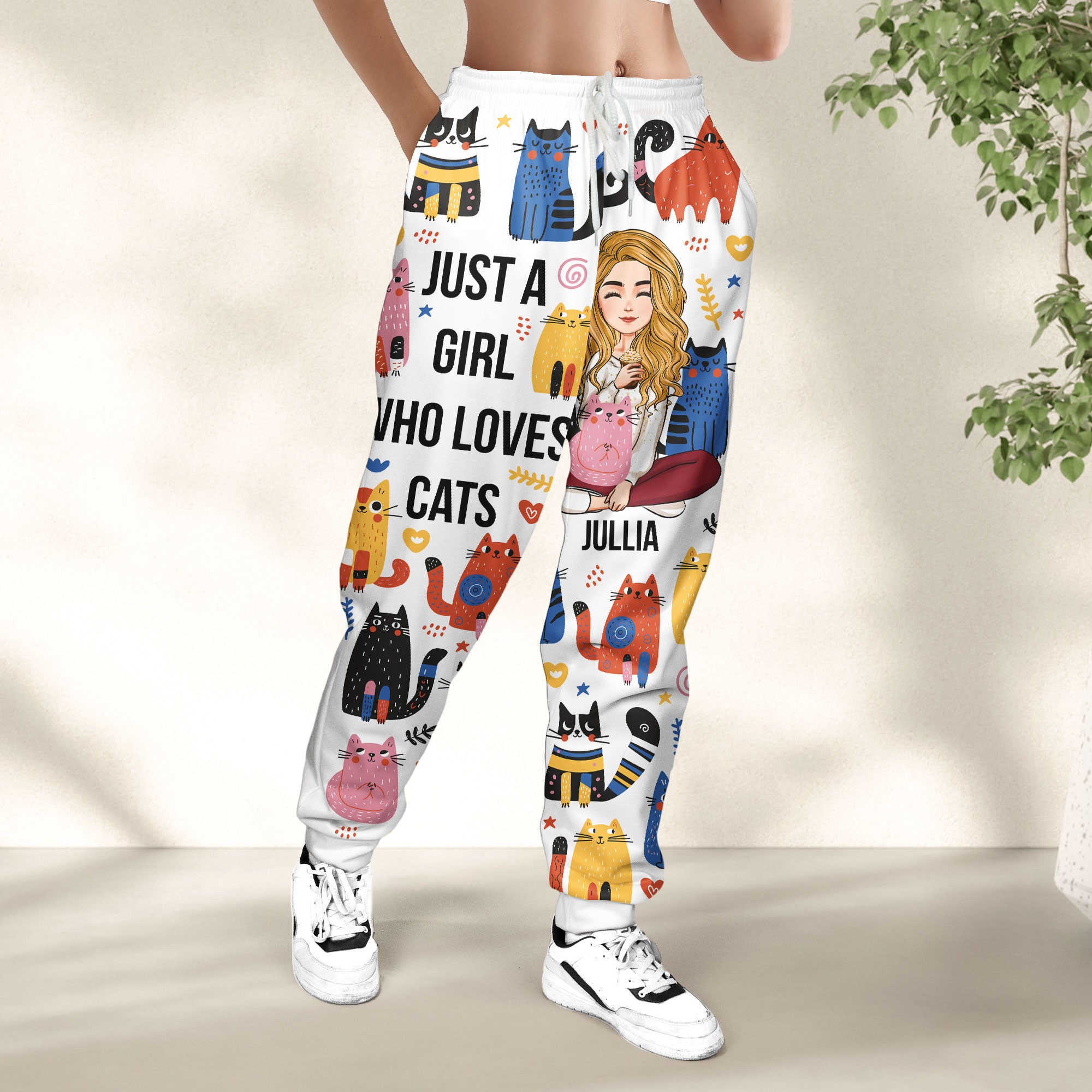 Just A Girl Who Loves Cats - Personalized Sweatpants