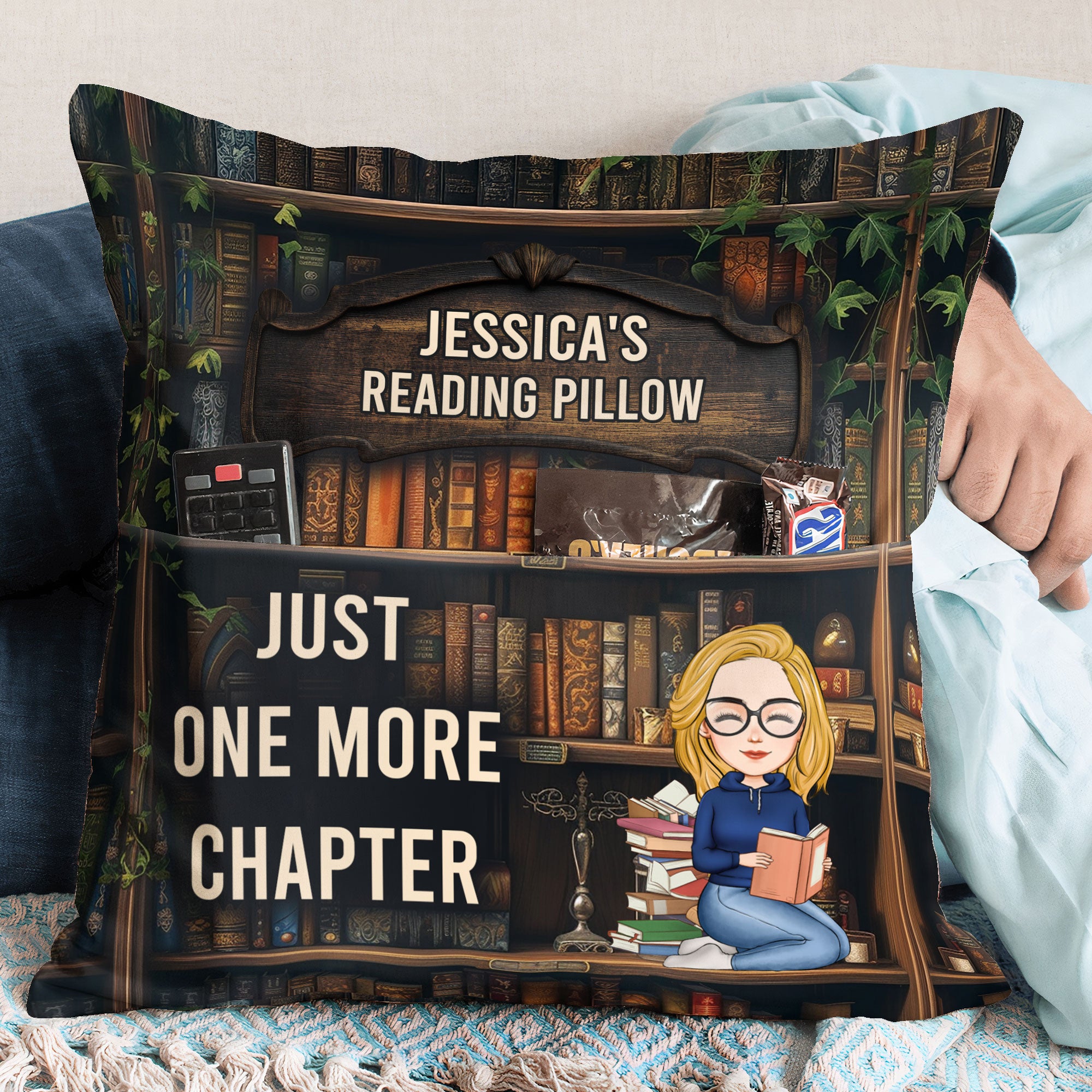 Just One More Chapter- Reading Pillow - Personalized Pocket Pillow (Insert Included)