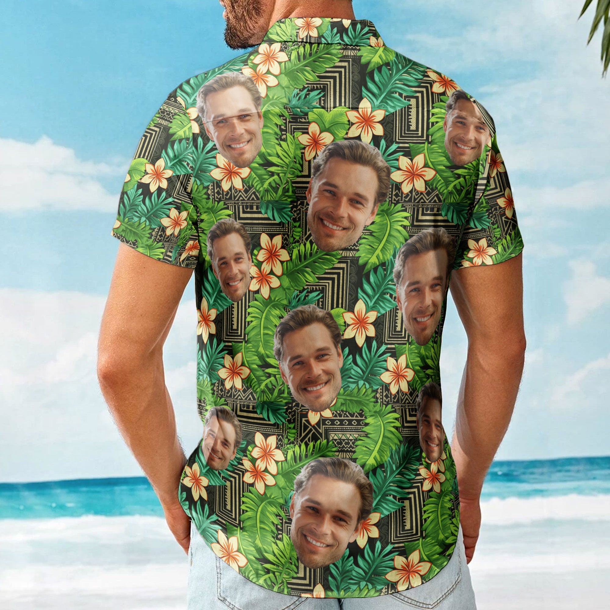 Kapa Hawaiian Pattern Tropical Aloha Shirts With Face - Custom Photo Hawaiian Shirts