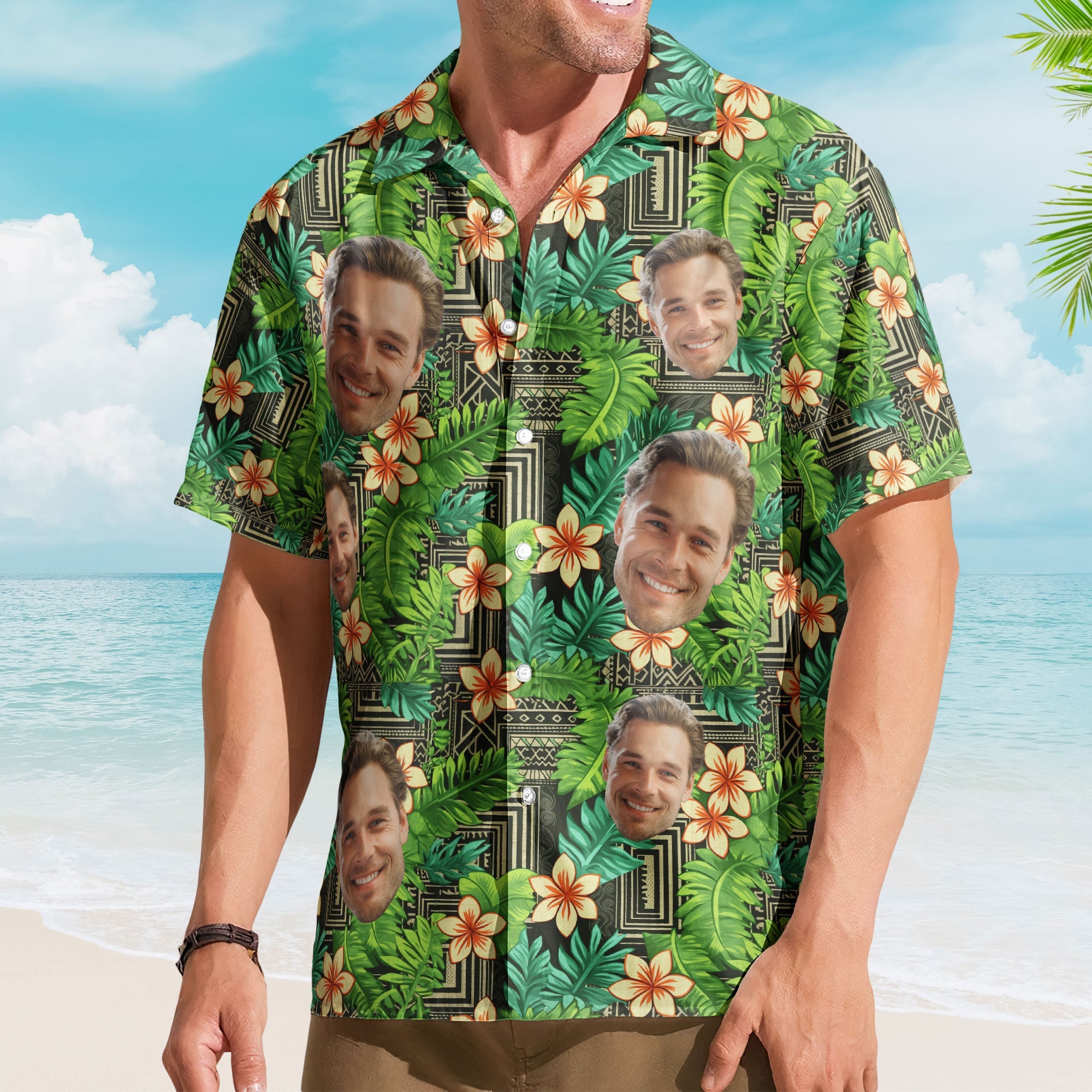 Kapa Hawaiian Pattern Tropical Aloha Shirts With Face - Custom Photo Hawaiian Shirts