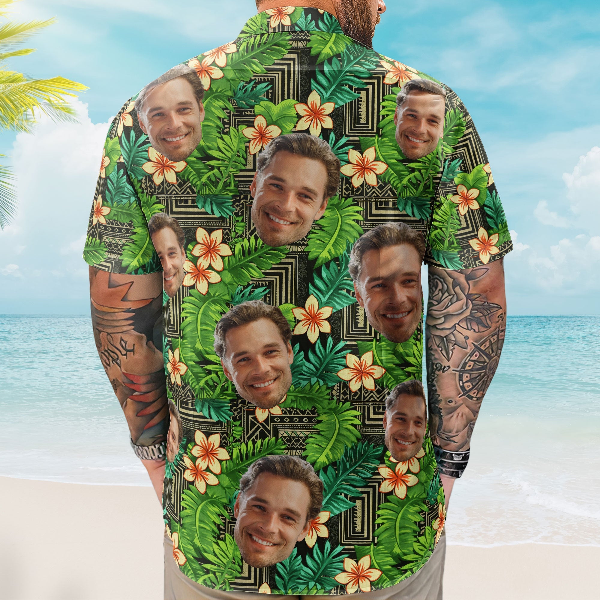 Kapa Hawaiian Pattern Tropical Aloha Shirts With Face - Custom Photo Hawaiian Shirts