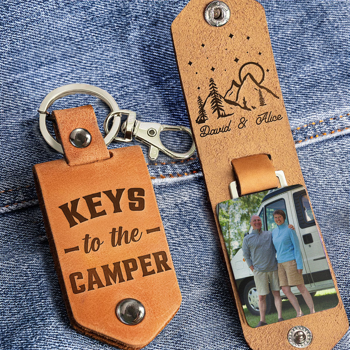 Keys To The Camper - Personalized Leather Photo Keychain